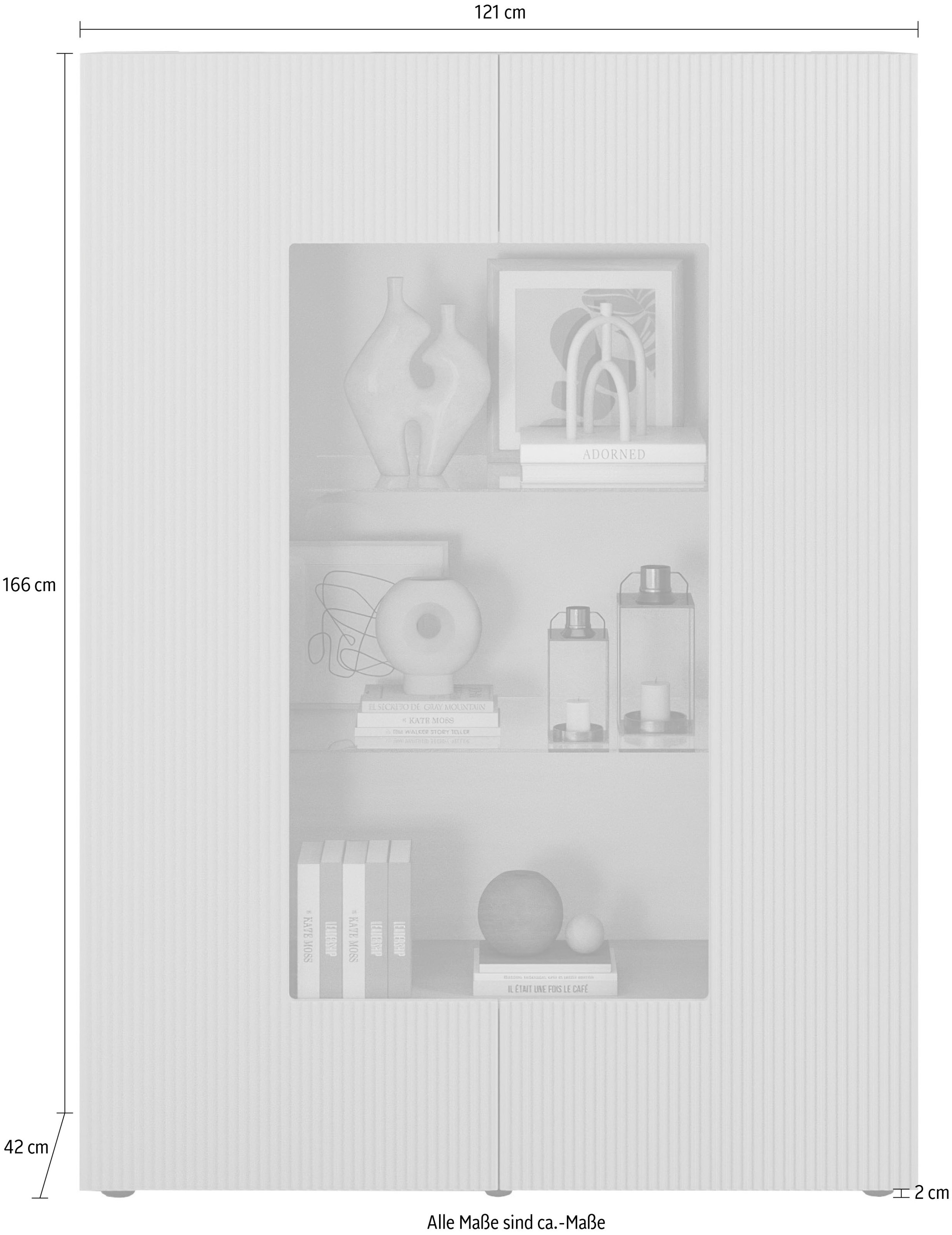 INOSIGN Vitrine »RIO, Höhe 166 cm, Hochschrank mit 2 Türen, Anrichte, Standvitrine«, geriffelte Front, modern u. elegant, viel Stauraum