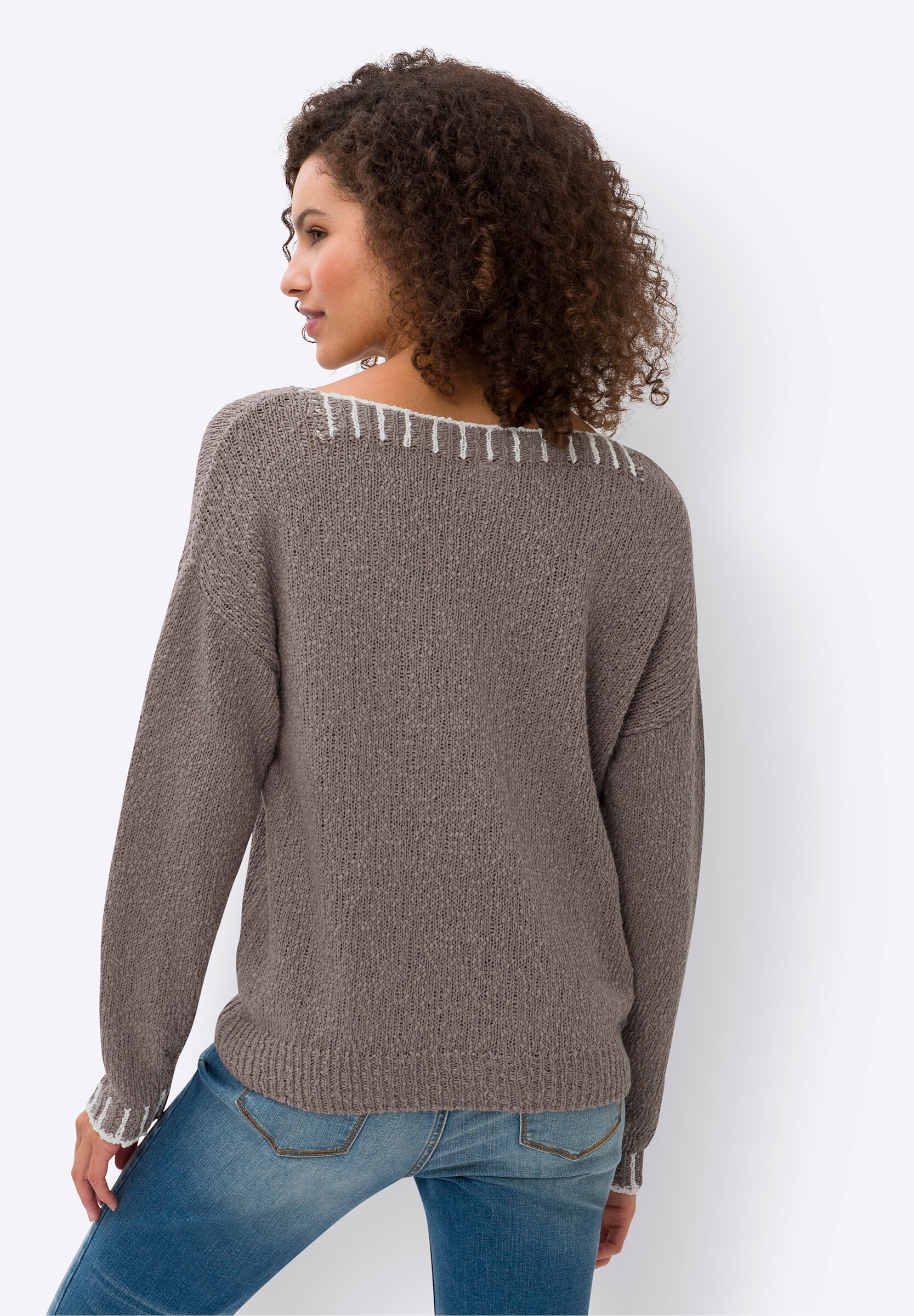 heine Strickpullover »Pullover Rundhalspullover mit Kontrastakzenten«