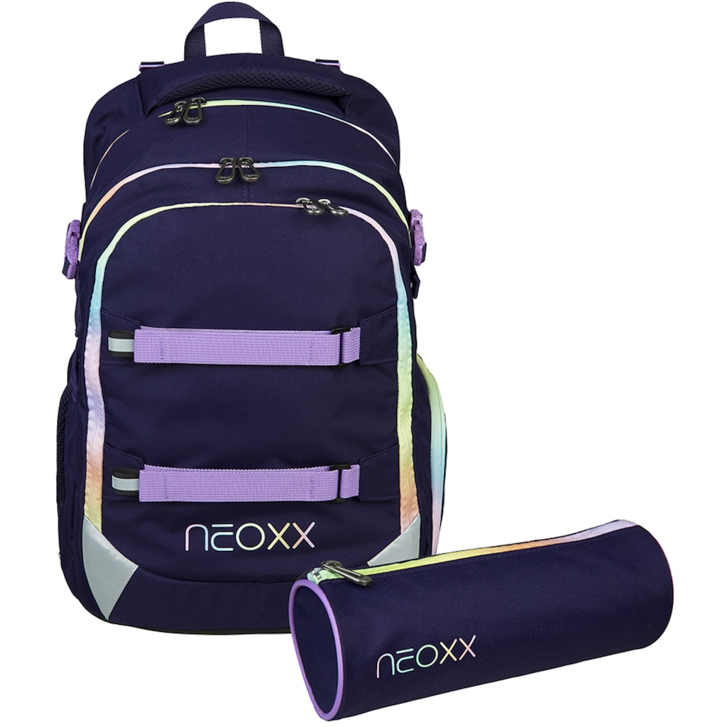 neoxx Schulrucksack »Active, Mindful Magic«, reflektierende Details, aus recycelten PET-Flaschen; inklusive Schlamperetui