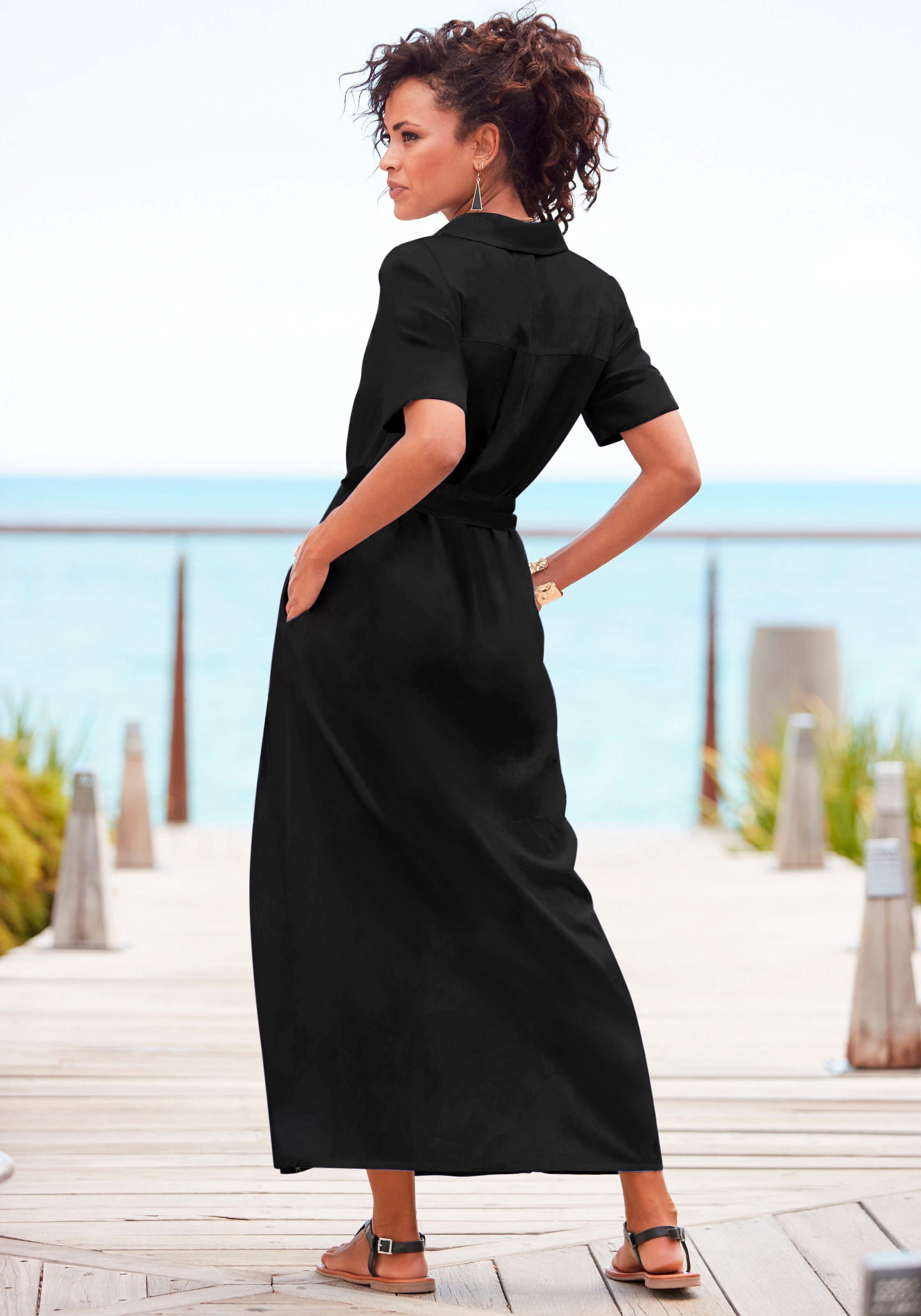 LASCANA Hemdblusenkleid, (mit Bindegürtel), aus Leinenmix