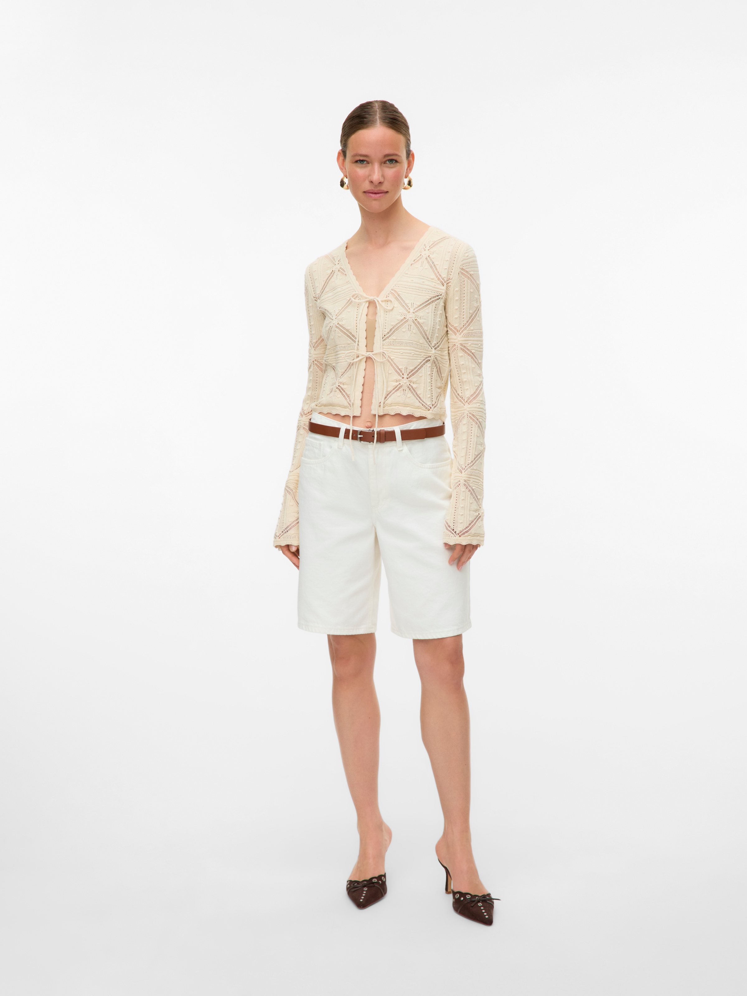 Vero Moda Strickjacke »VMLOLA LS V-NECK BOW CARDIGAN NOOS« Baumwolle, regular fit