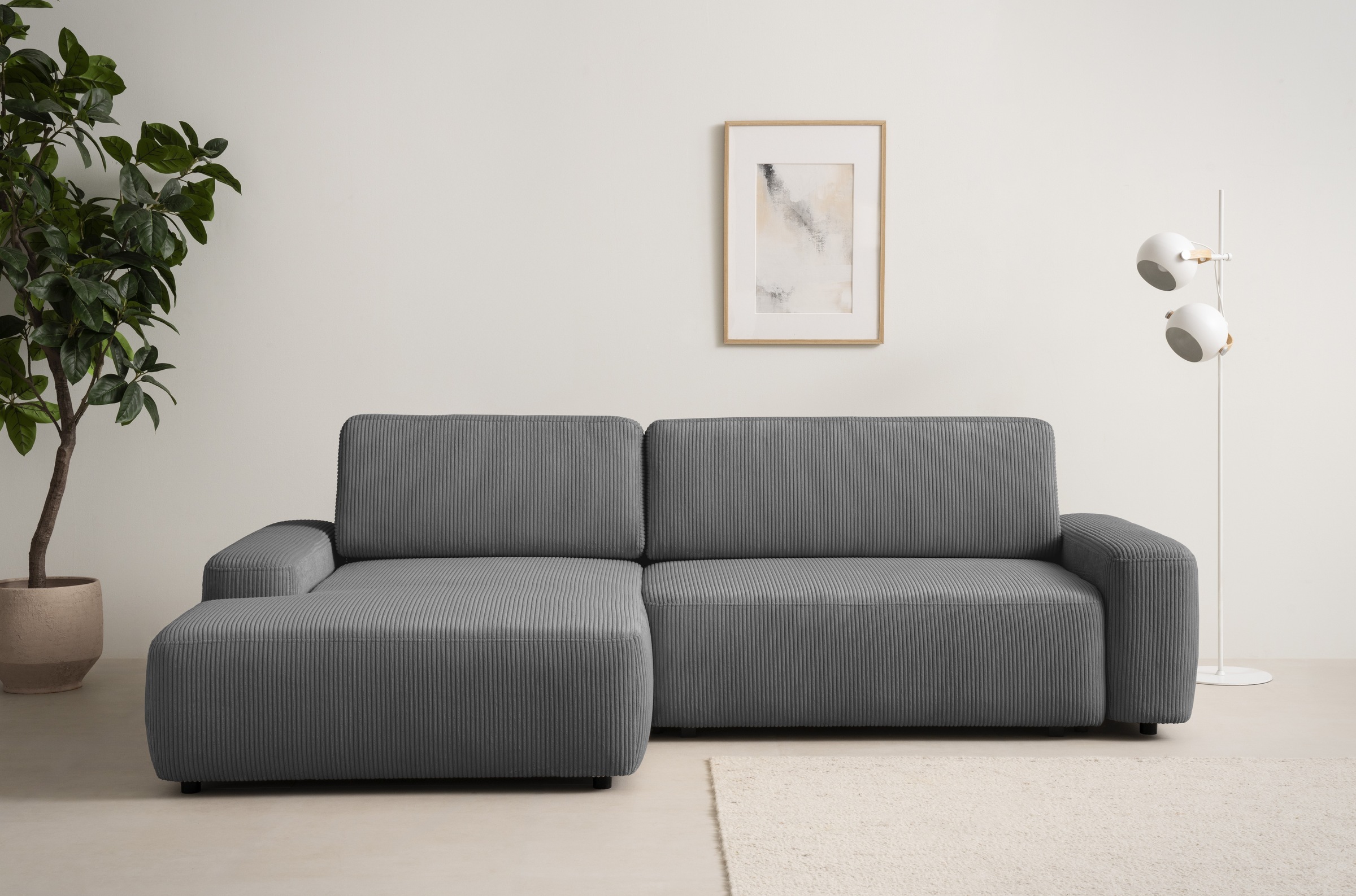 INOSIGN Ecksofa »TORGE (264cm), Schlafsofa in Cord, Samtvelours o Struktur fein, L-Form«, Schlaffunktion, Bettkasten, Liegefläche: 125/210 cm