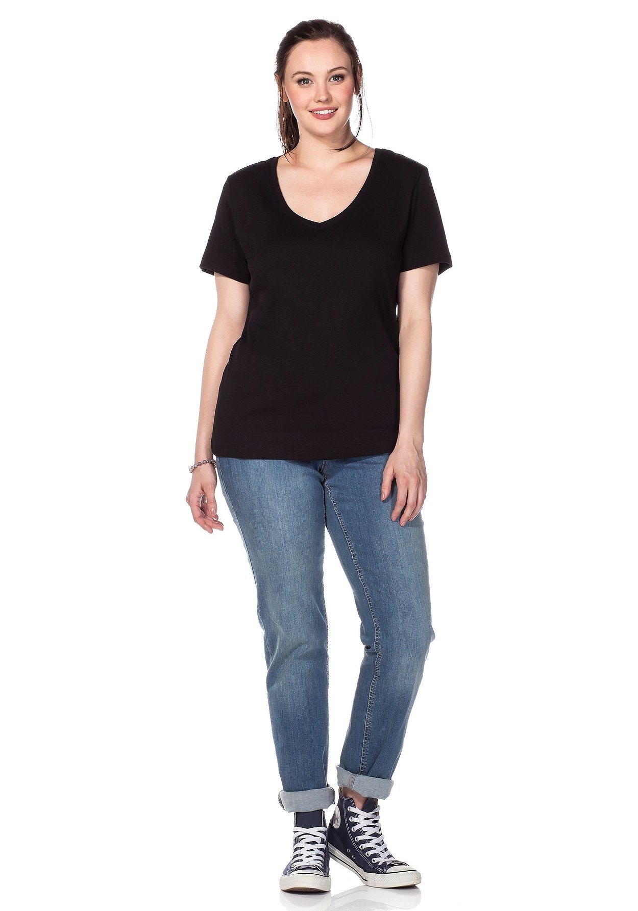 Sheego T-Shirt »T-Shirt aus fein gerippter Qualität«
