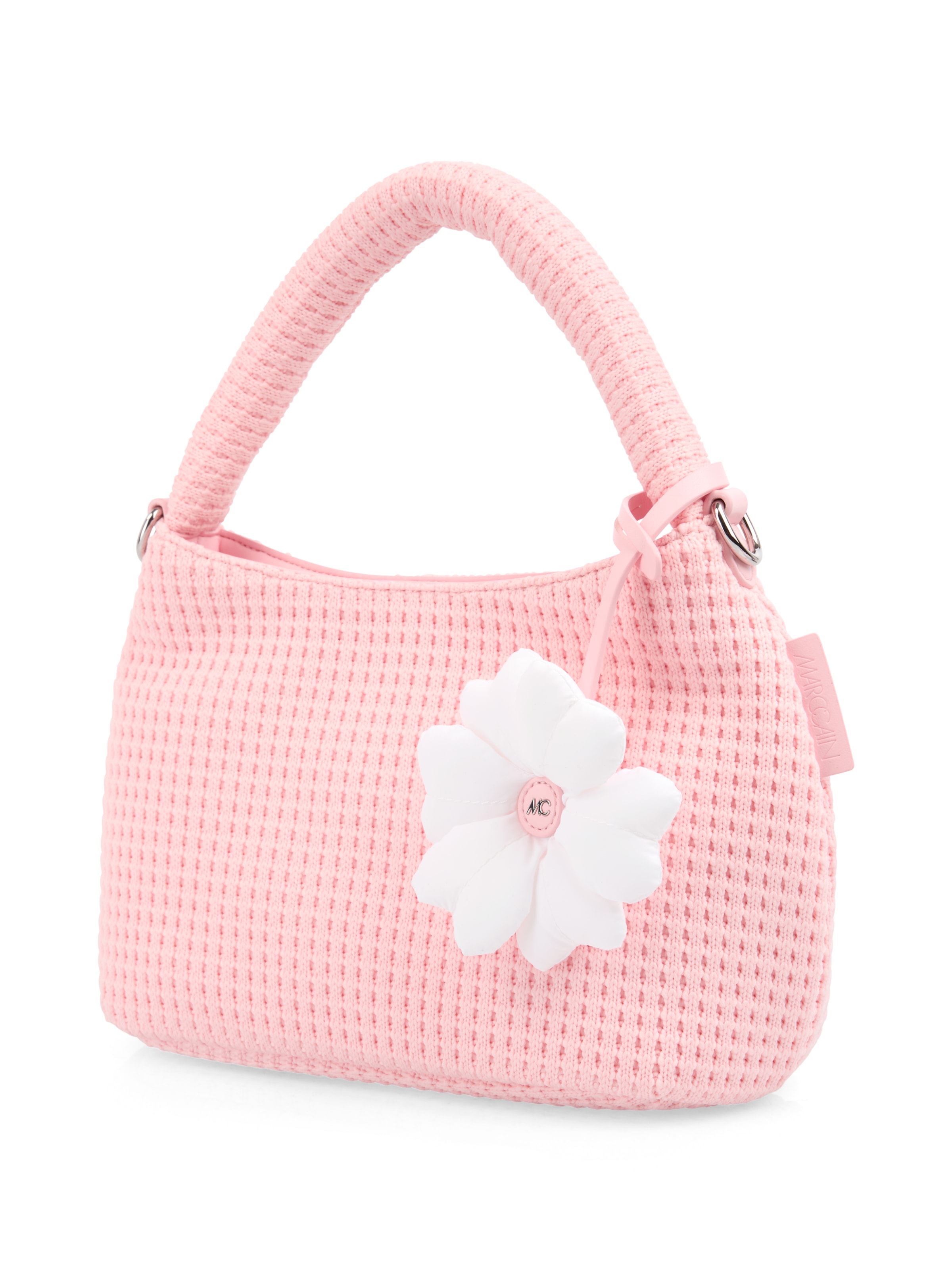 Marc Cain Henkeltasche Damen Handtasche, Umhängetasche mit modischem Blumen-Anhänger