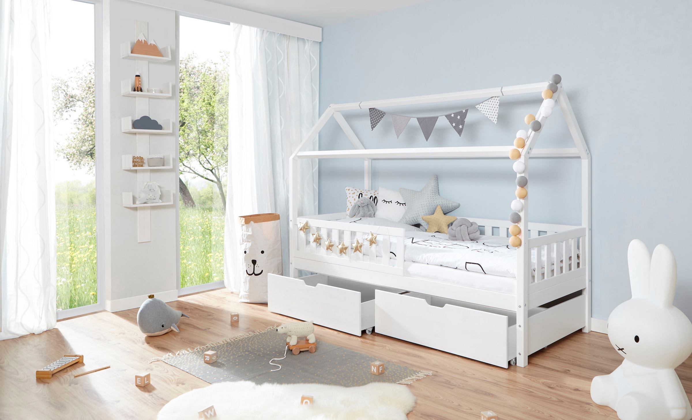 Ticaa Hausbett »Traumhaus« Hausbett, inkl. Schubkasten, Rollrost und Matratze