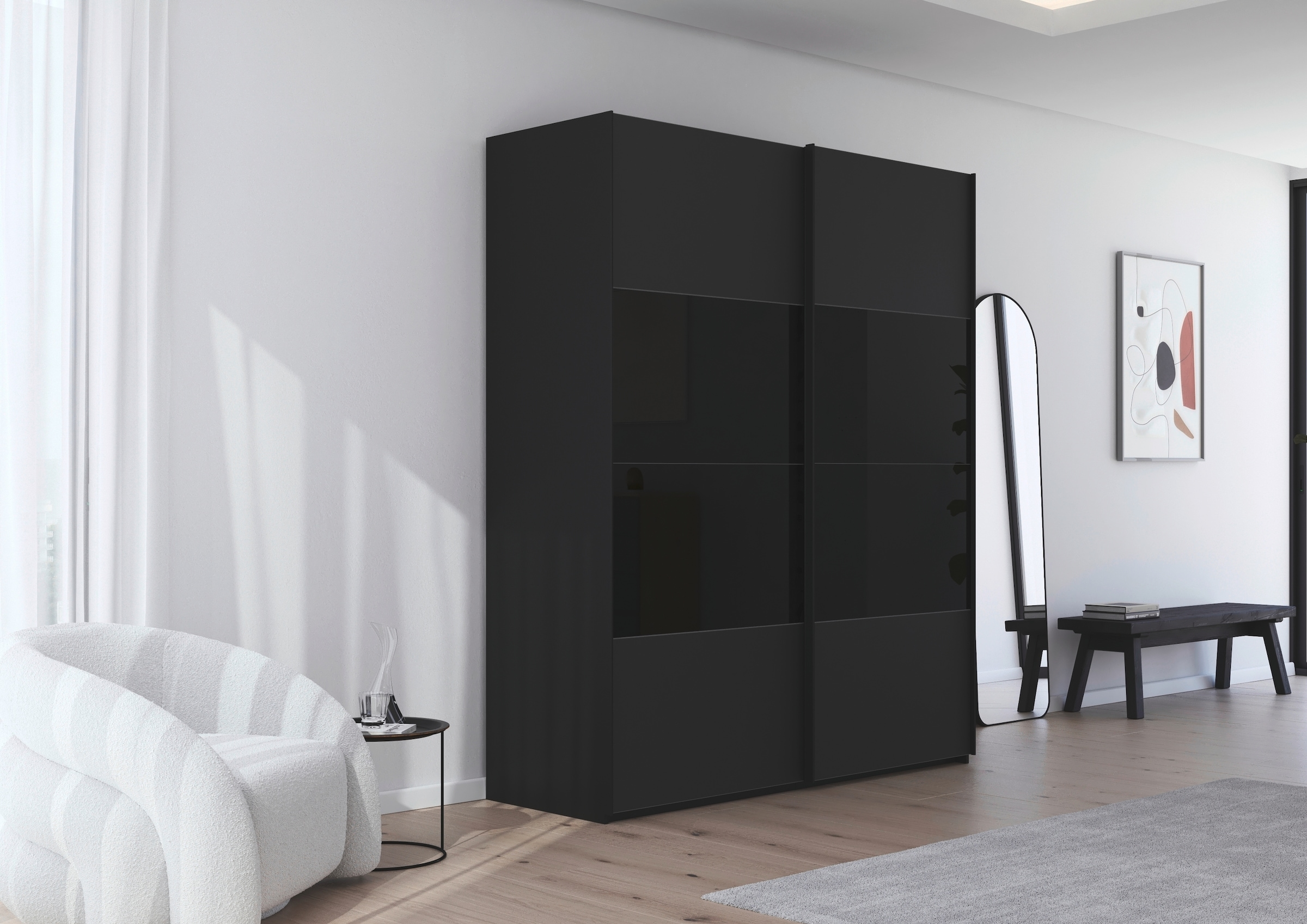 rauch Schwebetürenschrank »Kleiderschrank Schrank Garderobe Schlafzimmerschrank SCALE-FYRA« edle Türen viergeteilt Glas matt/glänzend viele Farben MADE IN GERMANY