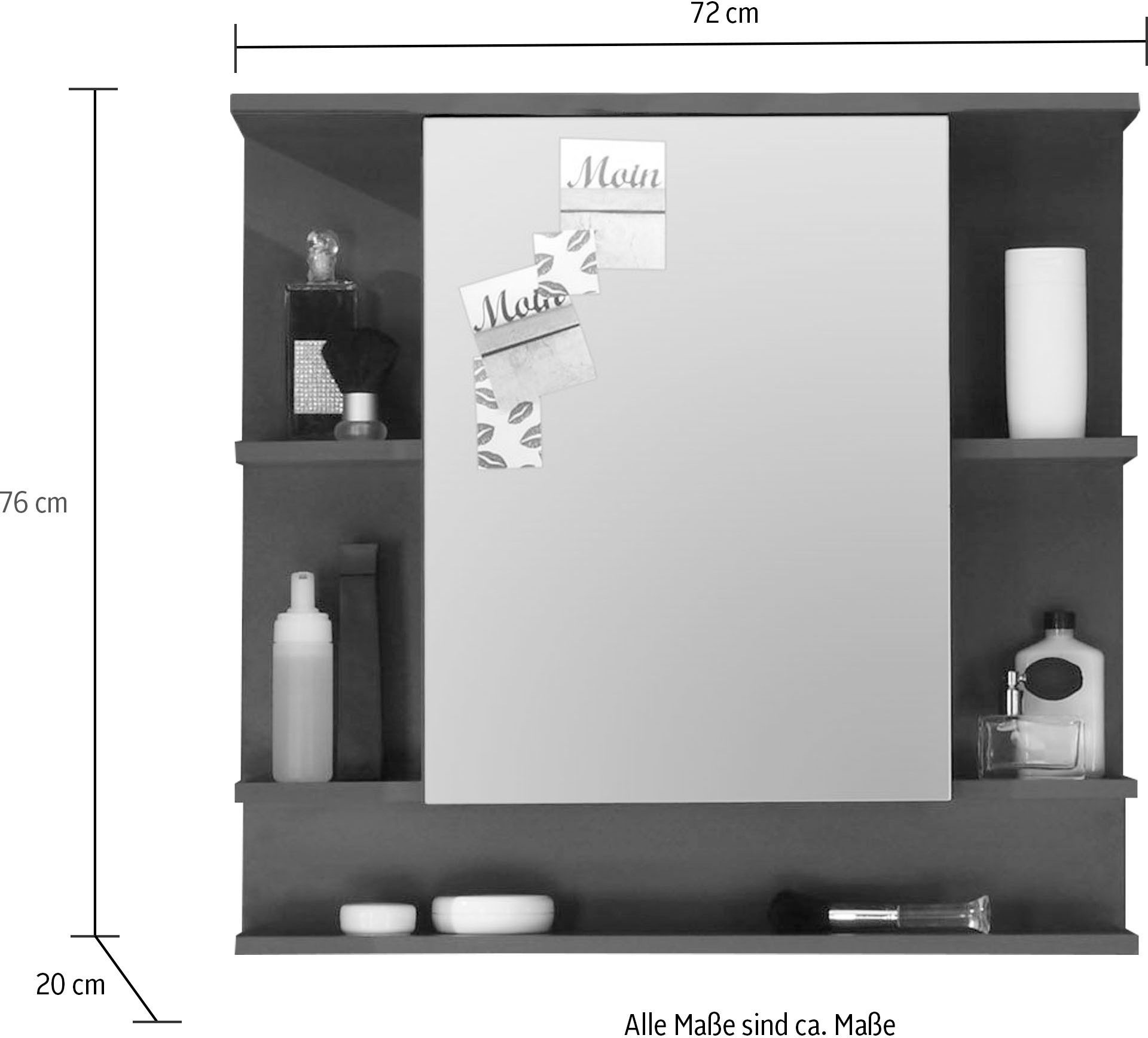 welltime Spiegelschrank »Tias«, (1 St.), Spiegelschrank mit 1 Tür & 5 Fächern - (B/T/H) 72/20/76 cm