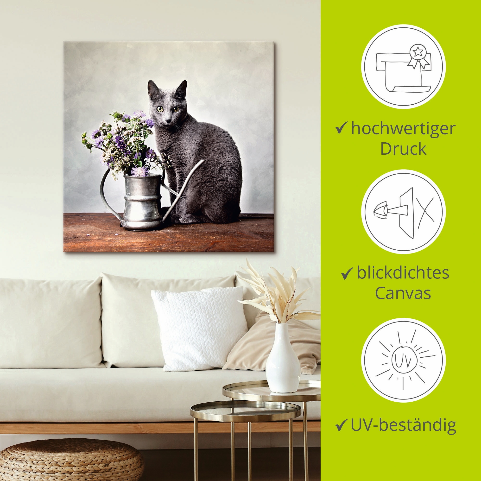 Artland Wandbild »Katze mit Deko«, Haustiere, (1 St.), als Alubild, Outdoorbild, Leinwandbild in verschied. Größen