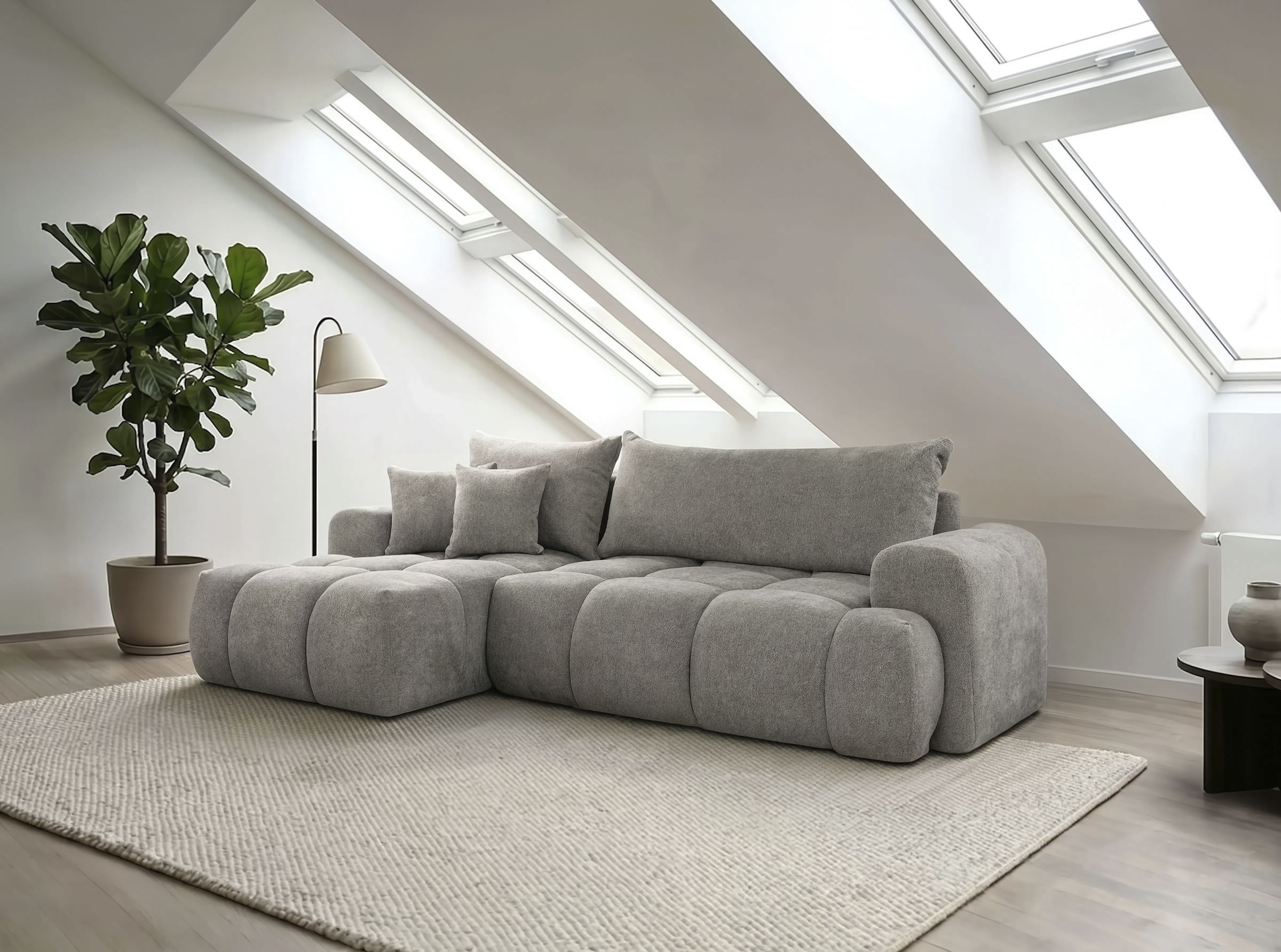 WERK2 Ecksofa »Ewela-Bubble 265 cm breit mit Bett & Bettkasten« Bouclé, L-Form, Schlaffunktion, Bettkasten