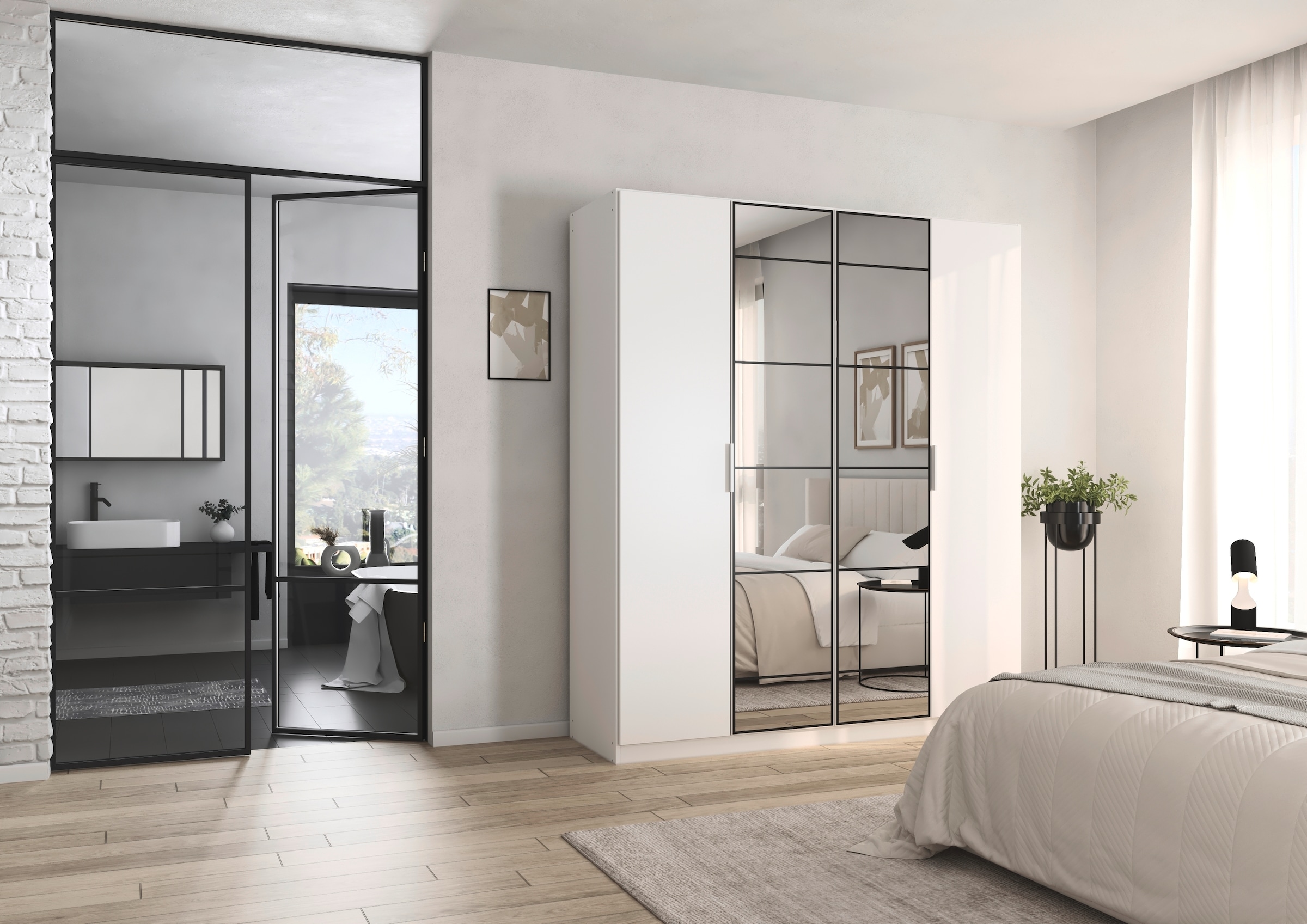 rauch Kleiderschrank »Schrank Garderobe Schlafzimmerschrank Mehrzweckschrank Ankleide ACERO« Alpinweiß, in moderner Loft-Optik MADE IN GERMANY