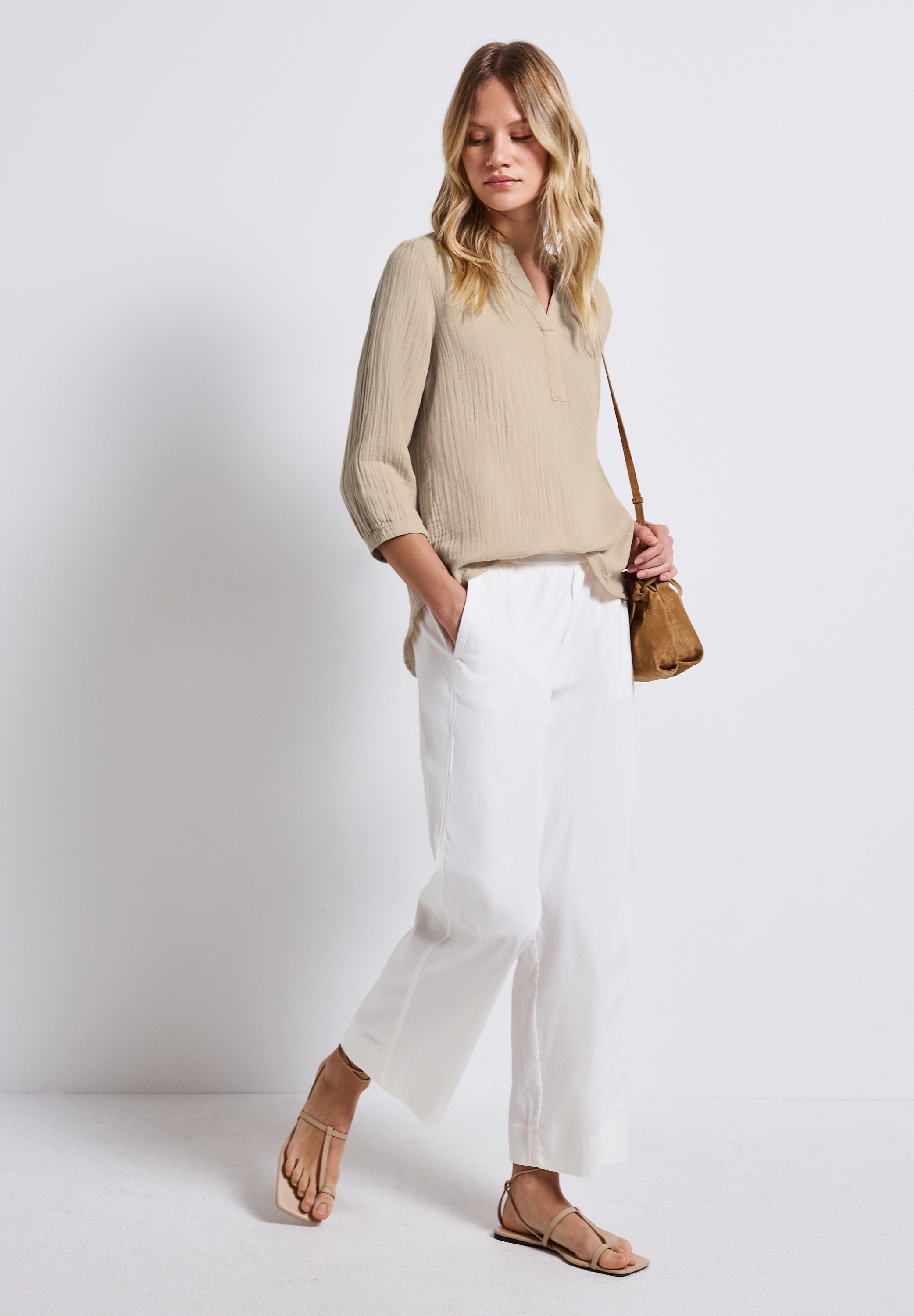 STREET ONE Hemdbluse, 3/4-Arm im Musselin-Look
