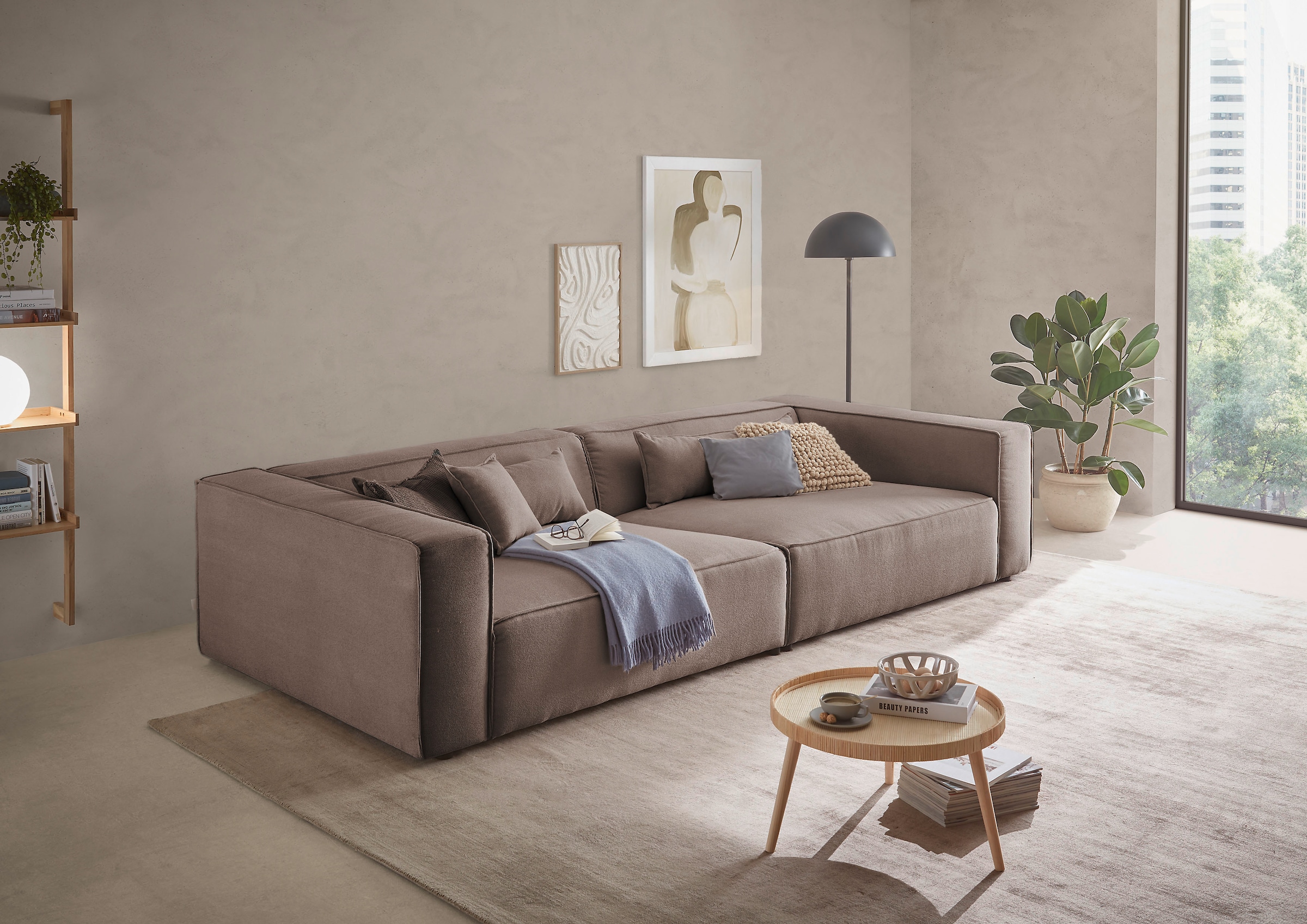 LeGer Home by Lena Gercke 3-Sitzer »PIARA, XXL Sofa mit Kedernaht, Big-Sofa in Cord oder Leinenoptik«, schwarze Füße, bequemer Sitzkomfort, extra tiefe Sitzfläche