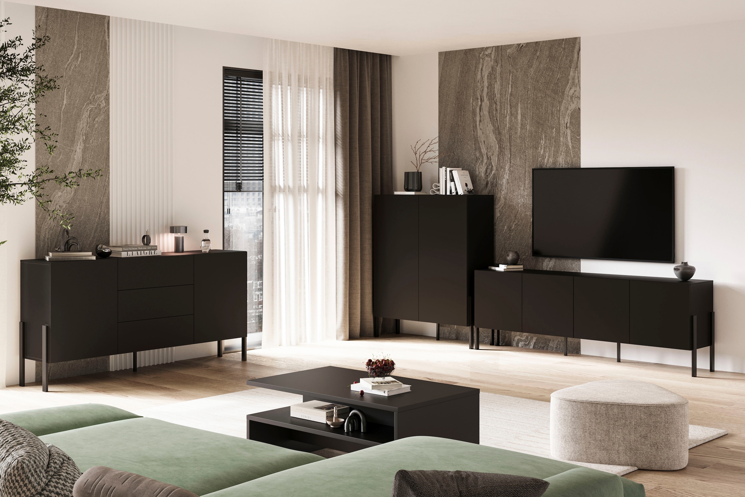 OTTO home Kommode »Jukon,Breite 200 cm, moderne grifflose Kommode,4 Türen« Sideboard, Anrichte viel Stauraum, push-to-open-Funktion