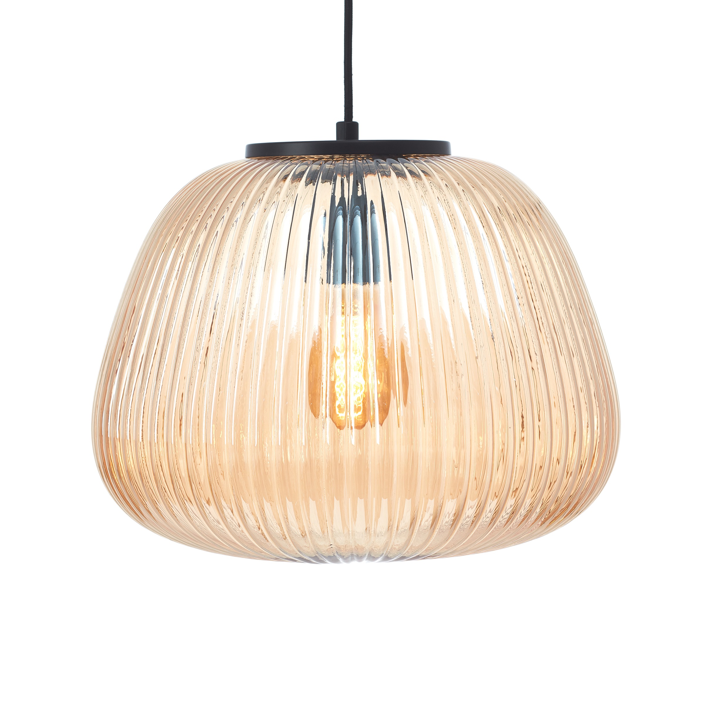 Brilliant Pendelleuchte »Kaizen«, 1 flammig, Leuchtmittel E27 | ohne Leuchtmittel, Riffelglas, D 35 cm, E27, kürzbar, Amber-Bernsteinfarben