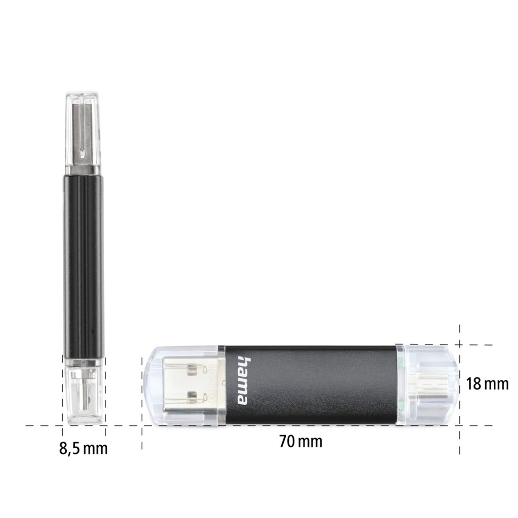 Hama USB-Stick »USB-Stick "Laeta Twin", USB 3.0, 16 GB, 40MB/s, Schwarz«, (Lesegeschwindigkeit 40 MB/s)