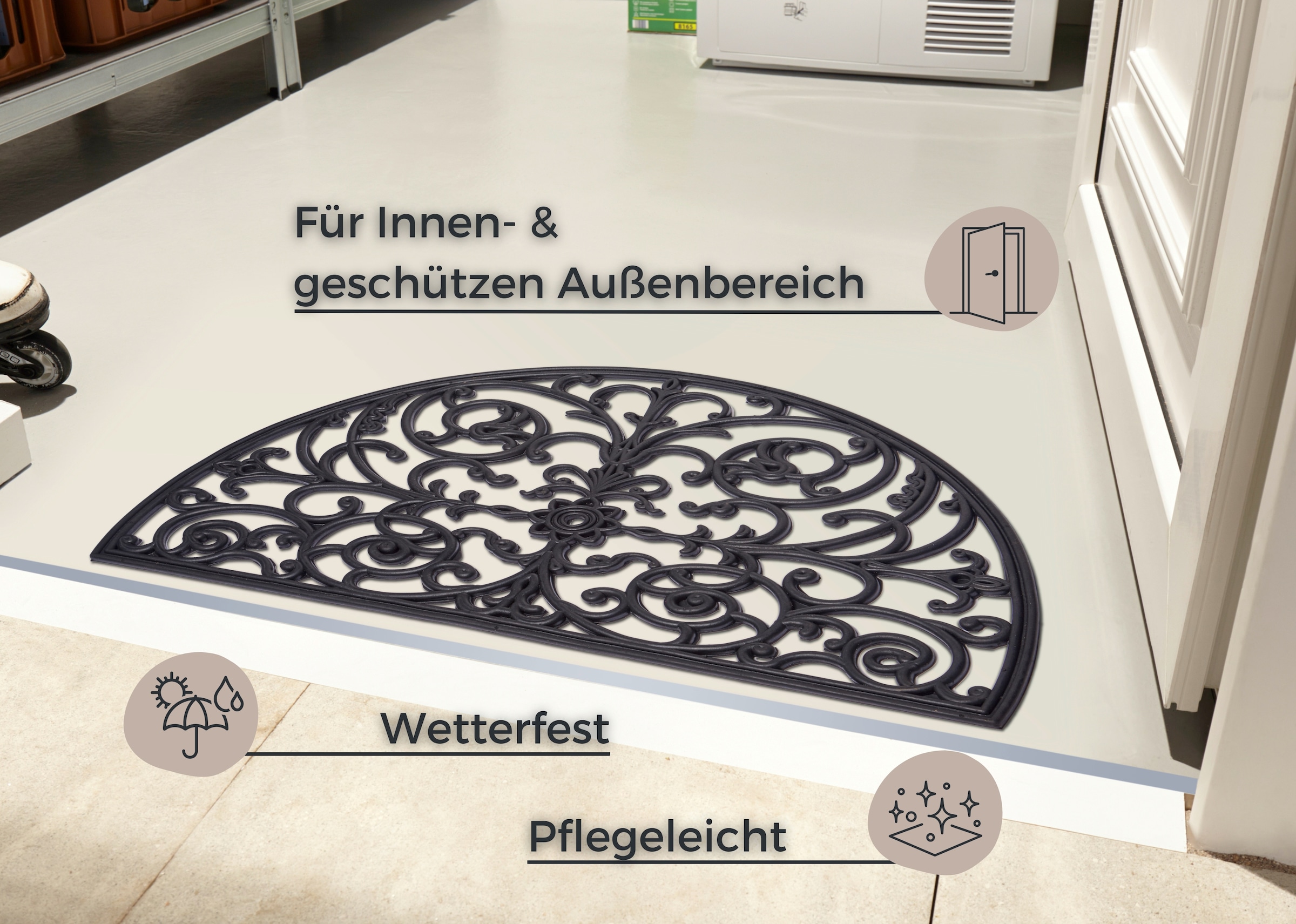 HANSE Home Fußmatte »Ornaments, Türmatte«, halbrund, 10 mm Höhe, Gummi, Schmutzfangmatte, Outdoor, Rutschfest, Innen, Gummimatte