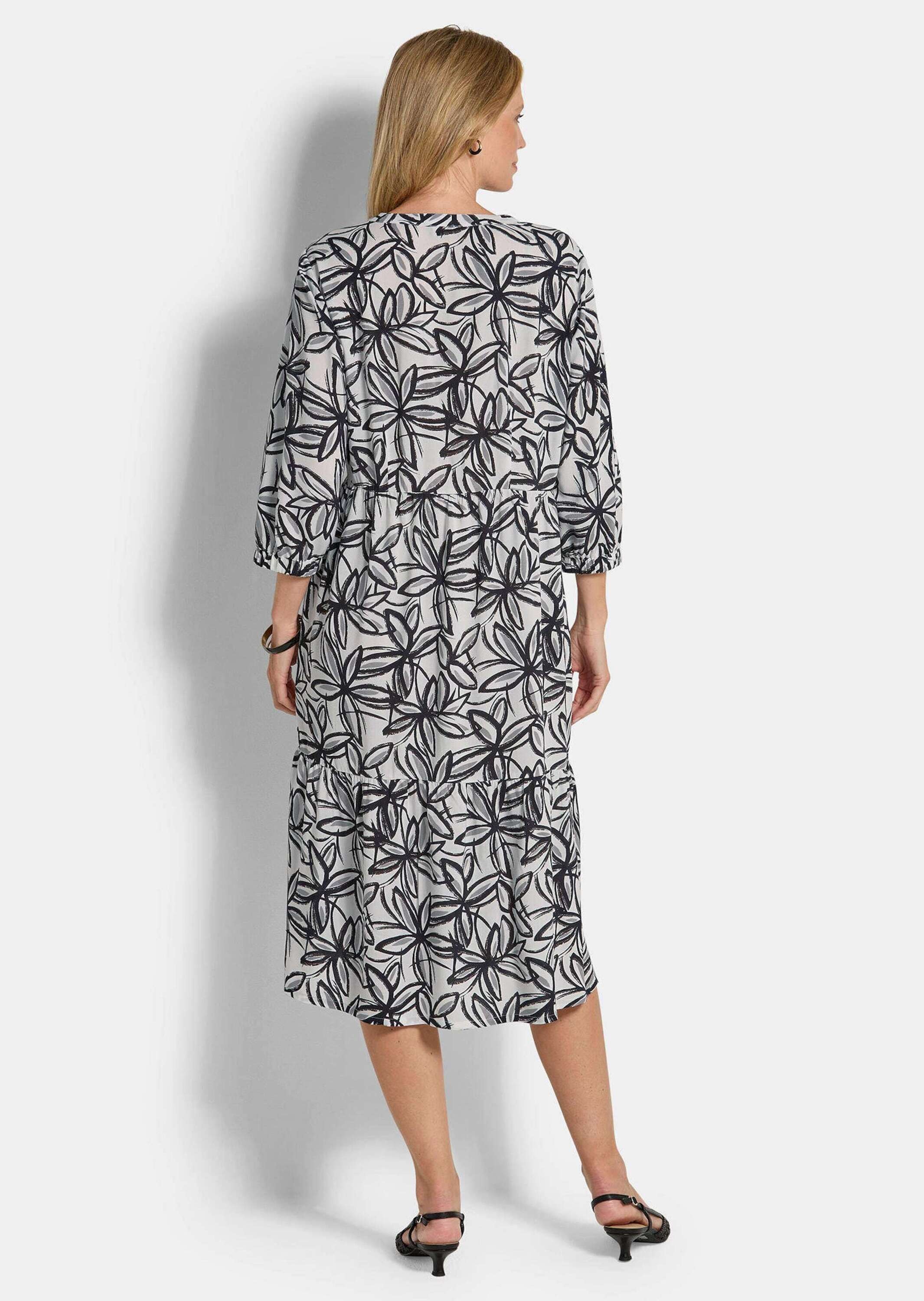 GOLDNER Druckkleid »Kurzgröße Viskose-Kleid mit V-Ausschnitt«