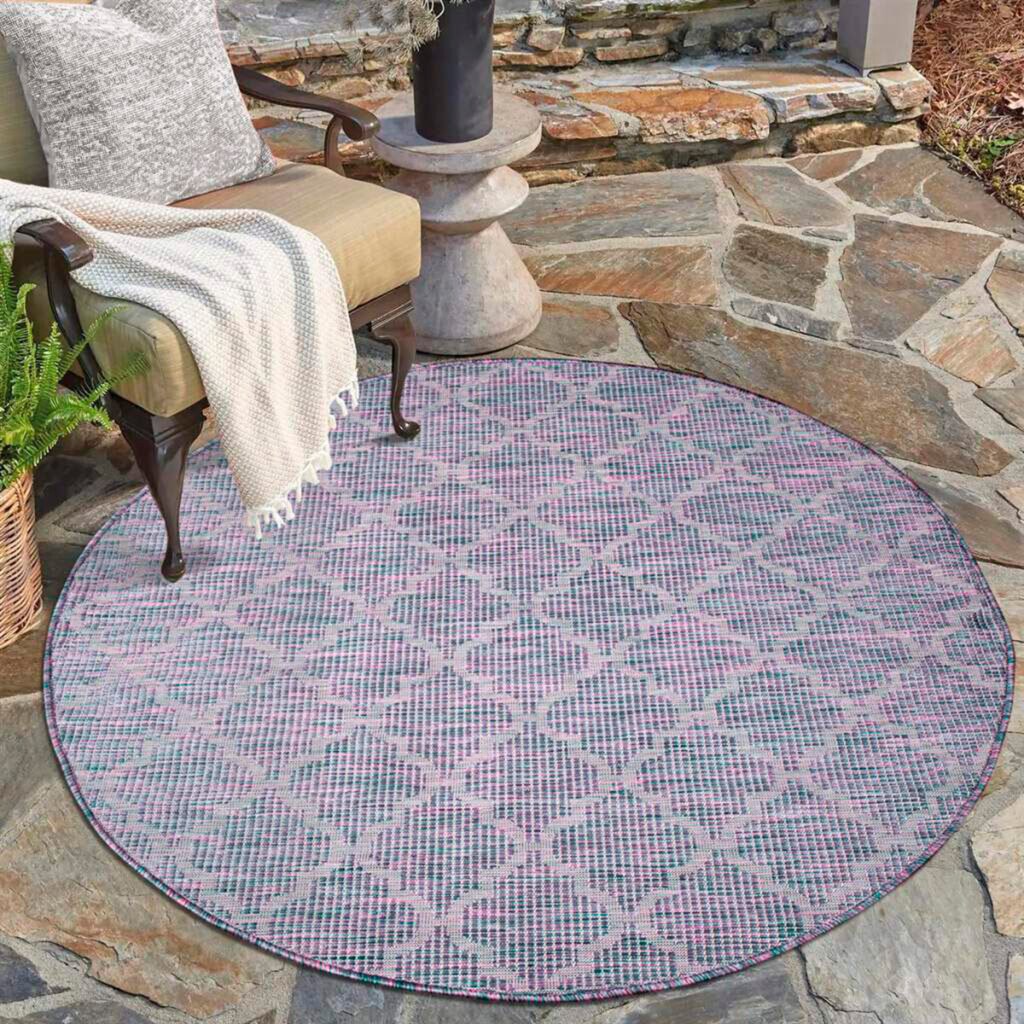 Carpet City Teppich »Palm«, rund, Wetterfest & UV-beständig, für Balkon, Terrasse, Küche, flach gewebt