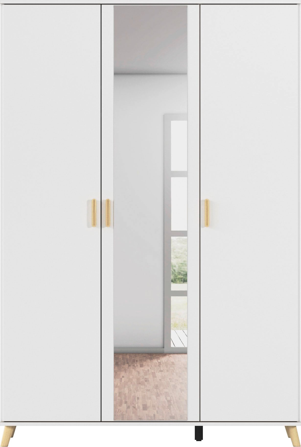 rauch Kleiderschrank »Ottos Choice Skandi Kinderzimmer Bestseller Schlafzimmerschrank FALUN« Breite 137/182, Höhe 203 cm,  im modernen Skandi-Look, Füße/Griffe Eiche massiv MADE IN GERMANY