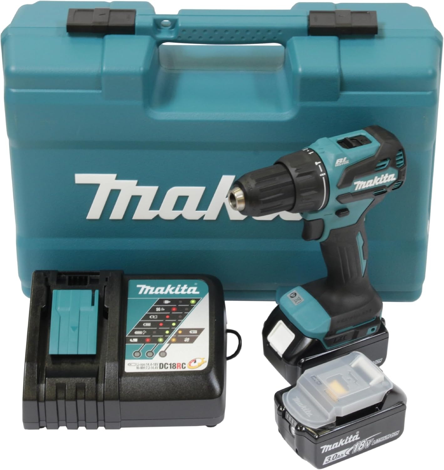 Makita Akku-Schlagbohrschrauber »DHP490RFX3, 18V, Inkl. 2x 3Ah Akku und Ladegerät« max. 65 Nm, 0-1.900 min- ¹,  kraftvoller, bürstenloser, einsetzbar zum Schrauben und Bohren