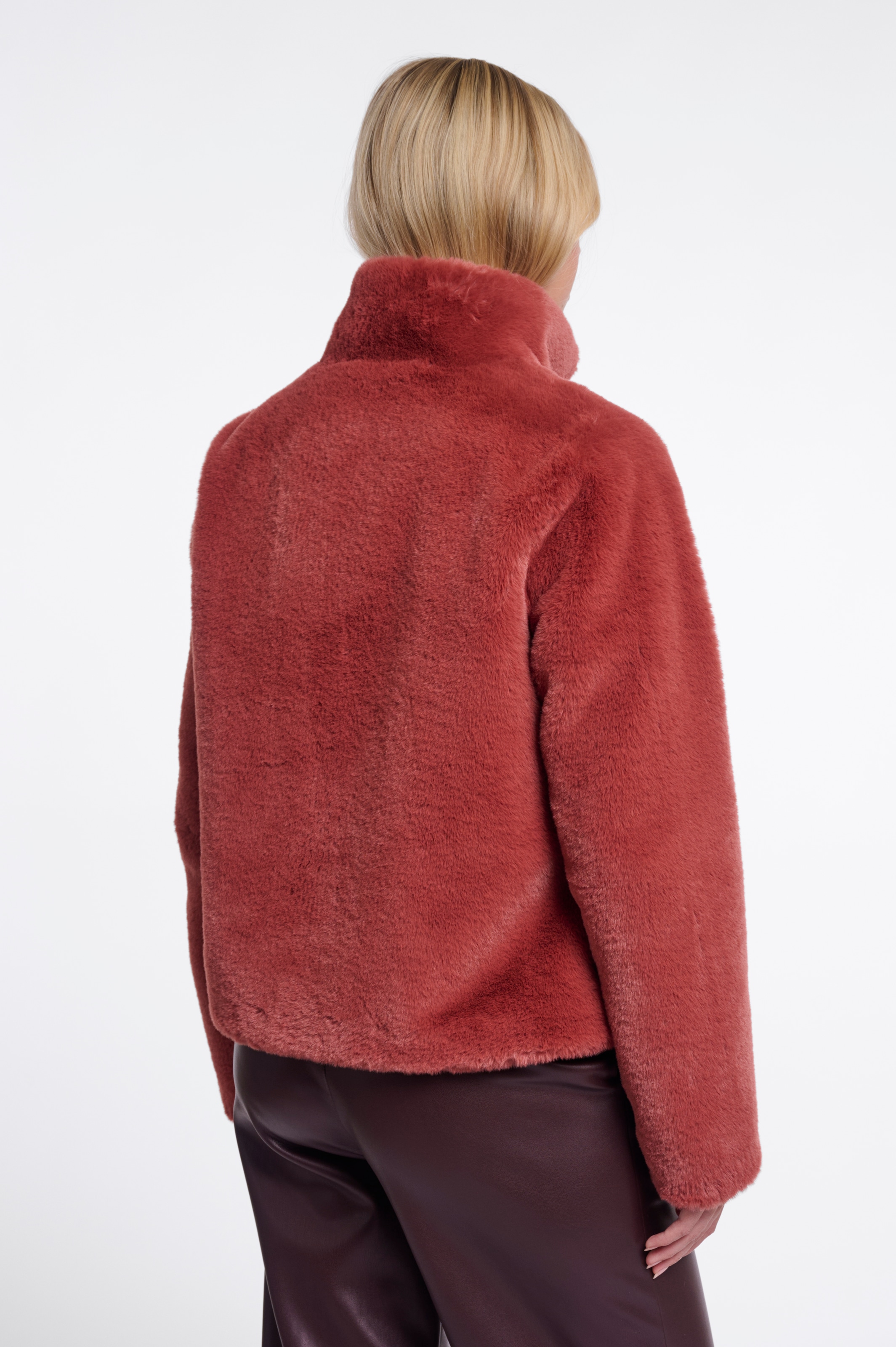Rino & Pelle Fellimitatjacke ohne Kapuze Plüschjacke mit Knopfverschluss und Stehkragen
