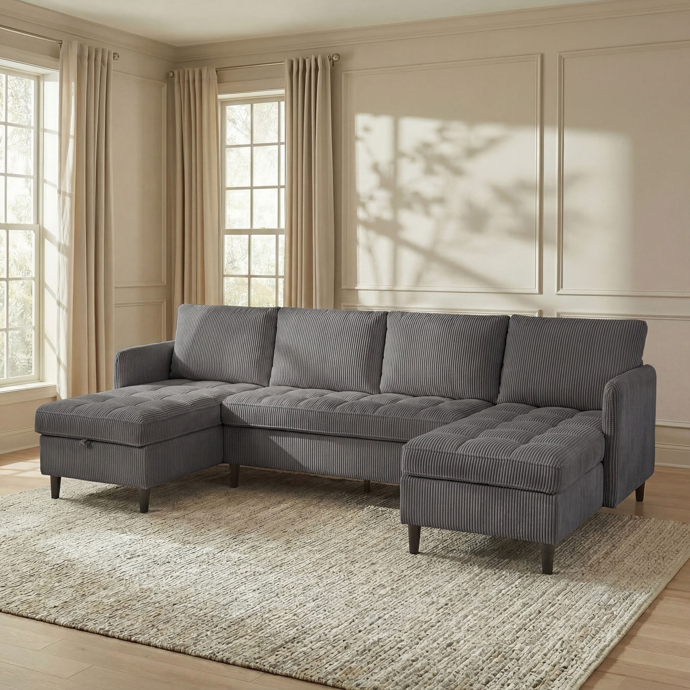 Dorel Home Wohnlandschaft »LINDHUS, Cord, Modulsofa, verschiedene Stellvarianten« Breite als U-Form (254cm) mit Verbindern fixierbar, Recamiere,Stauraum