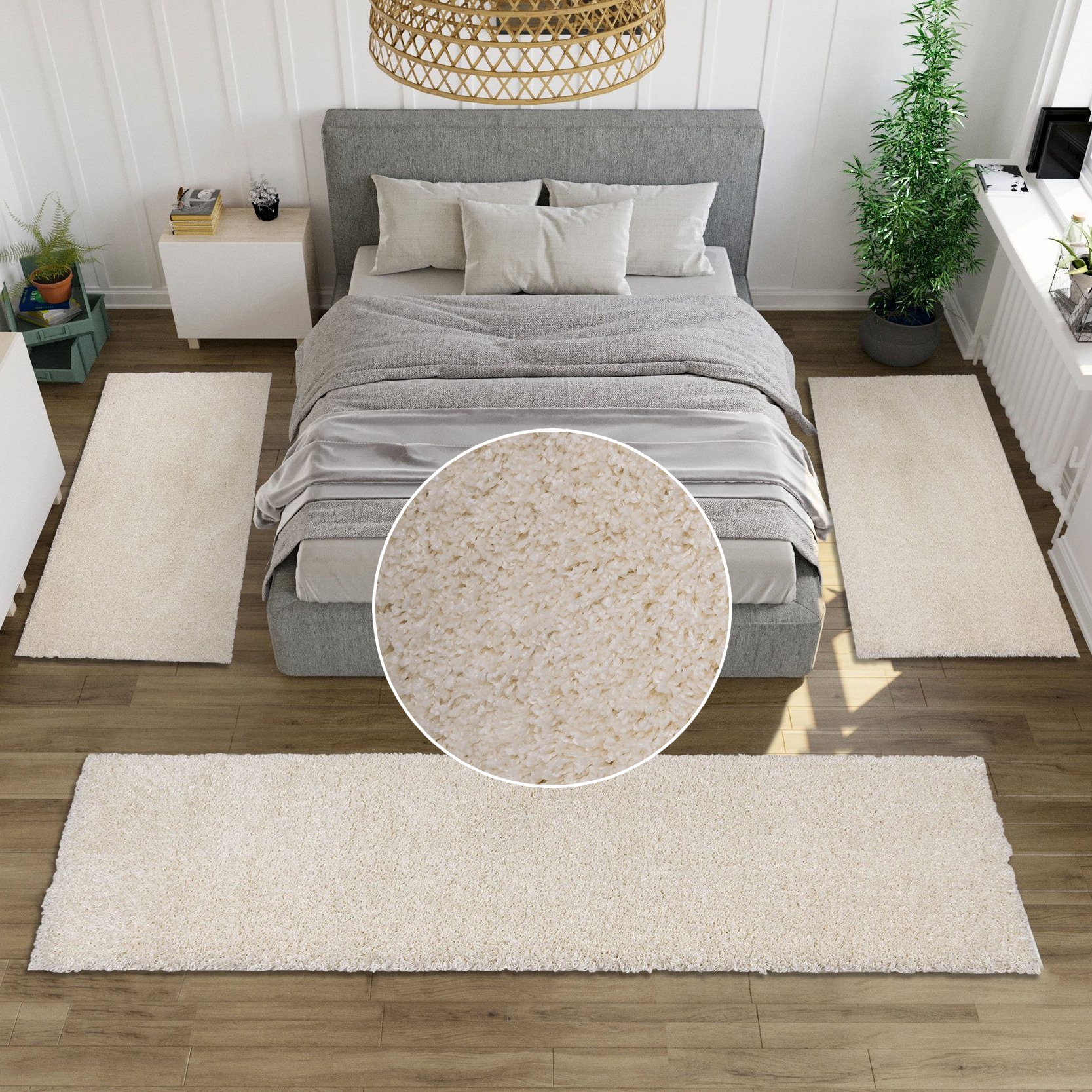 my home Bettumrandung »Viva« Höhe 45 mm 3 Stk. tlg. Bettvorleger, Läufer-Set, Uni-Farben, einfarbig, besonders kuschelig