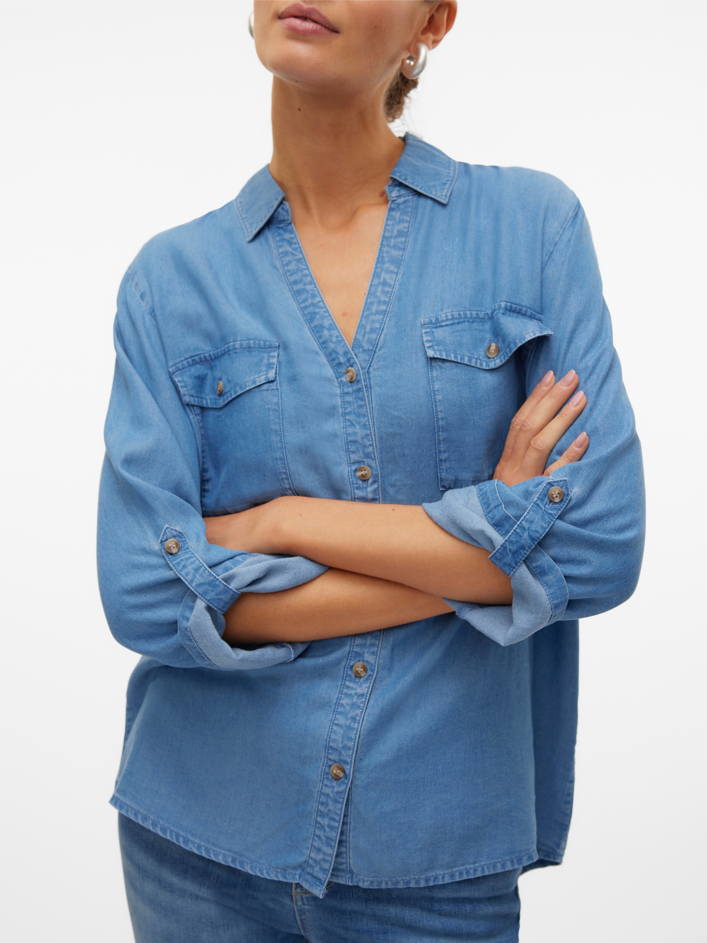 Vero Moda Hemdbluse »VMBREE 7/8 SLEEVE LOOSE TENCEL SHIRT GA«, im Denim-Look und mit Riegel am Arm