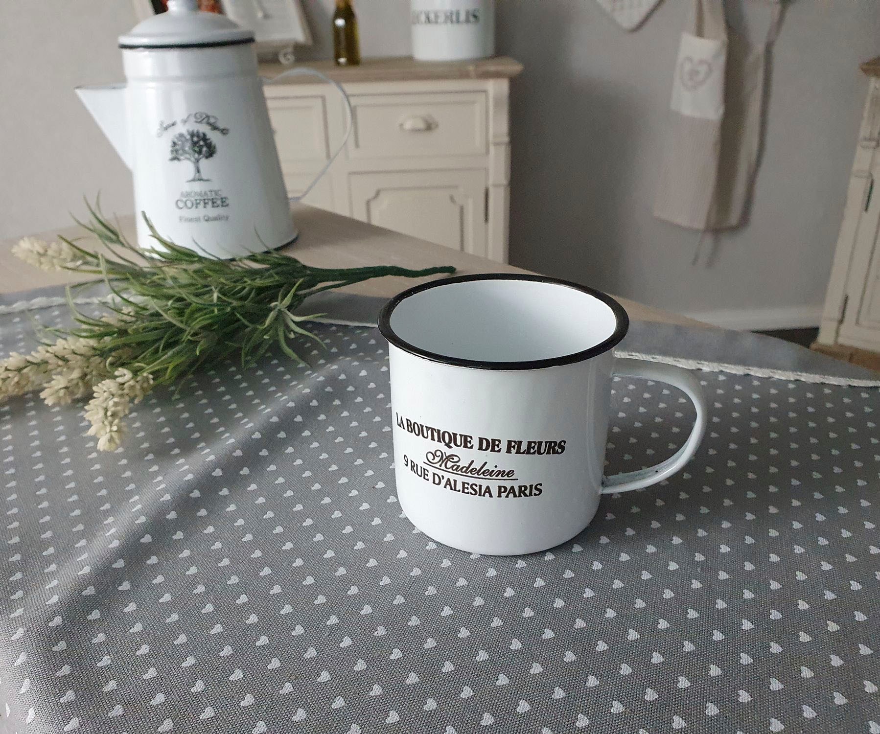 Ambiente Haus Tasse »Becher DE FLEUR aus Emaille in Antikweiß«, (1 tlg.)