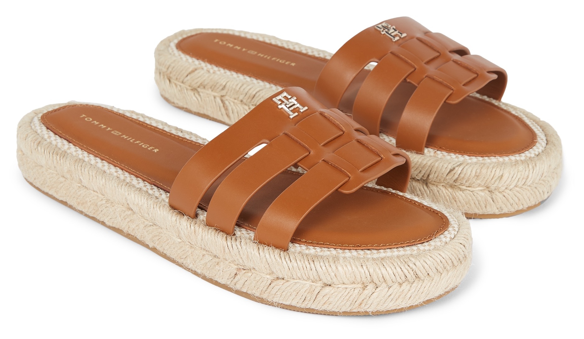 Tommy Hilfiger Pantolette »AUTHENTIC FLAT LTHR ESPADRILLE«, Plateau, Sommerschuh, Schlappen mit schönen Riemchen