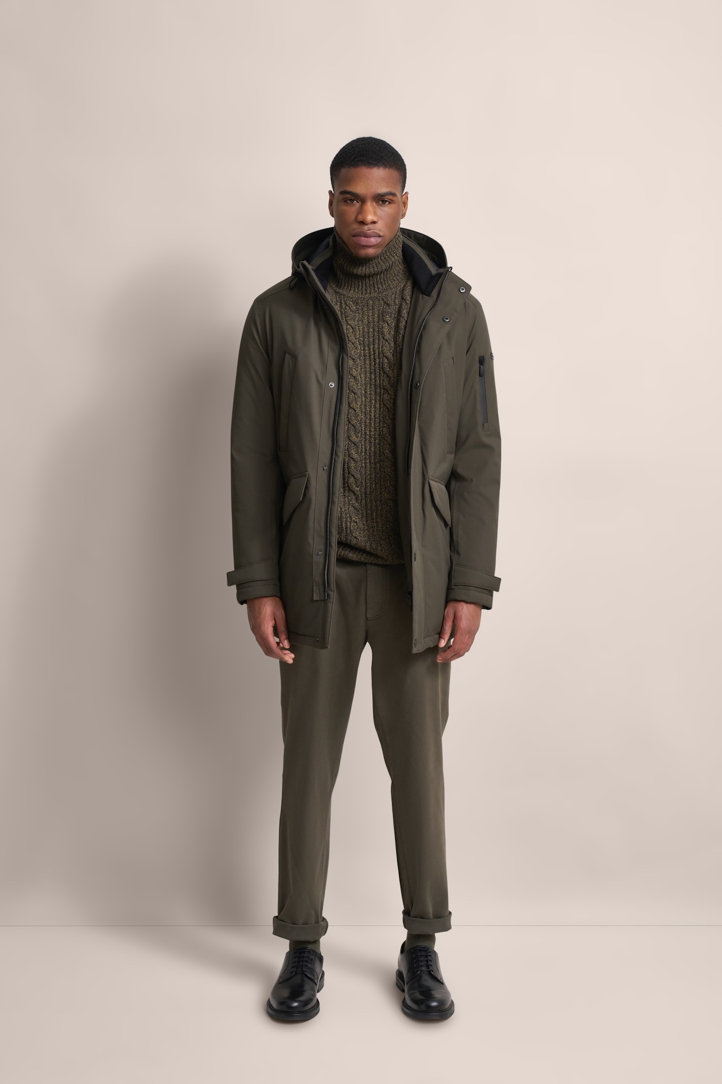 bugatti Langjacke, mit Kapuze, mit innenliegendem Strickkragen