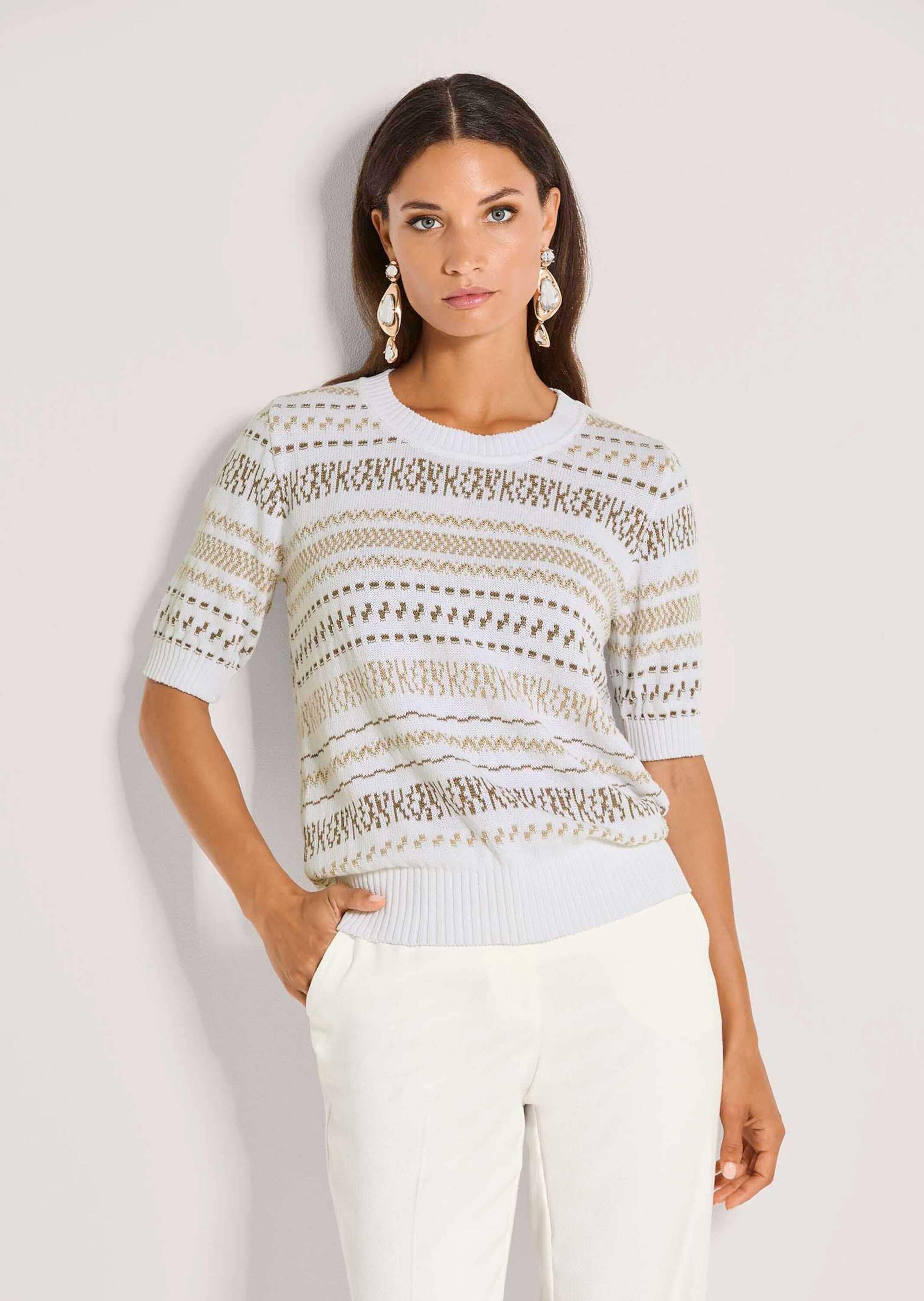 MADELEINE Longpullover »Strickpullover Jacquardpullover mit Glanzeffekt« Feines Jaquardmuster