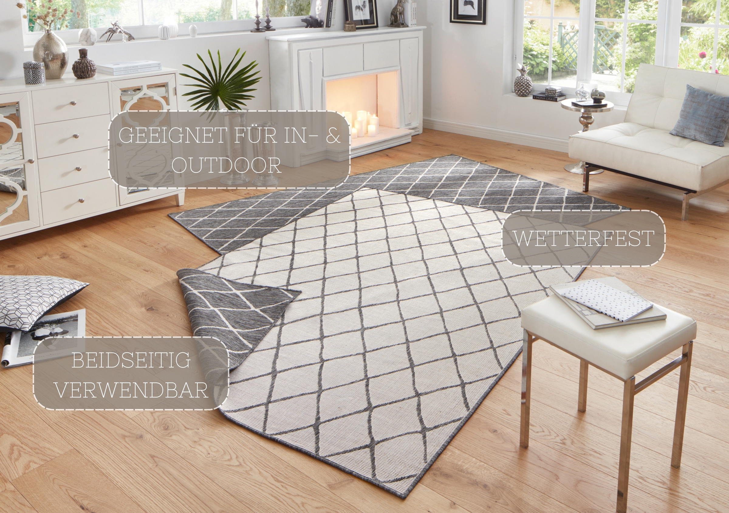 NORTHRUGS Teppich »Malaga Wendeteppich«, rechteckig, 5 mm Höhe, In-& Outdoor, Wetterfest, Balkon, Läufer, Wohnzimmer, Wasserfest