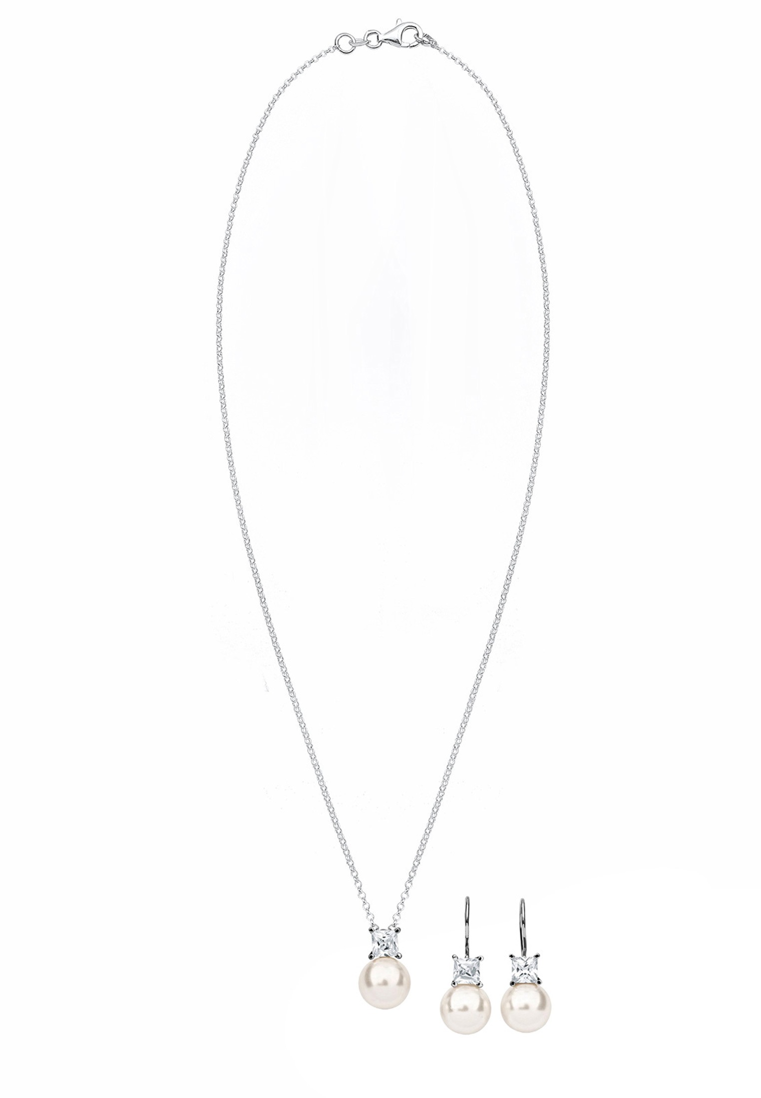 Nenalina Ohrring und Ketten Set »Schmuckset Zirkonia Synthetische Perle 925 Silber«