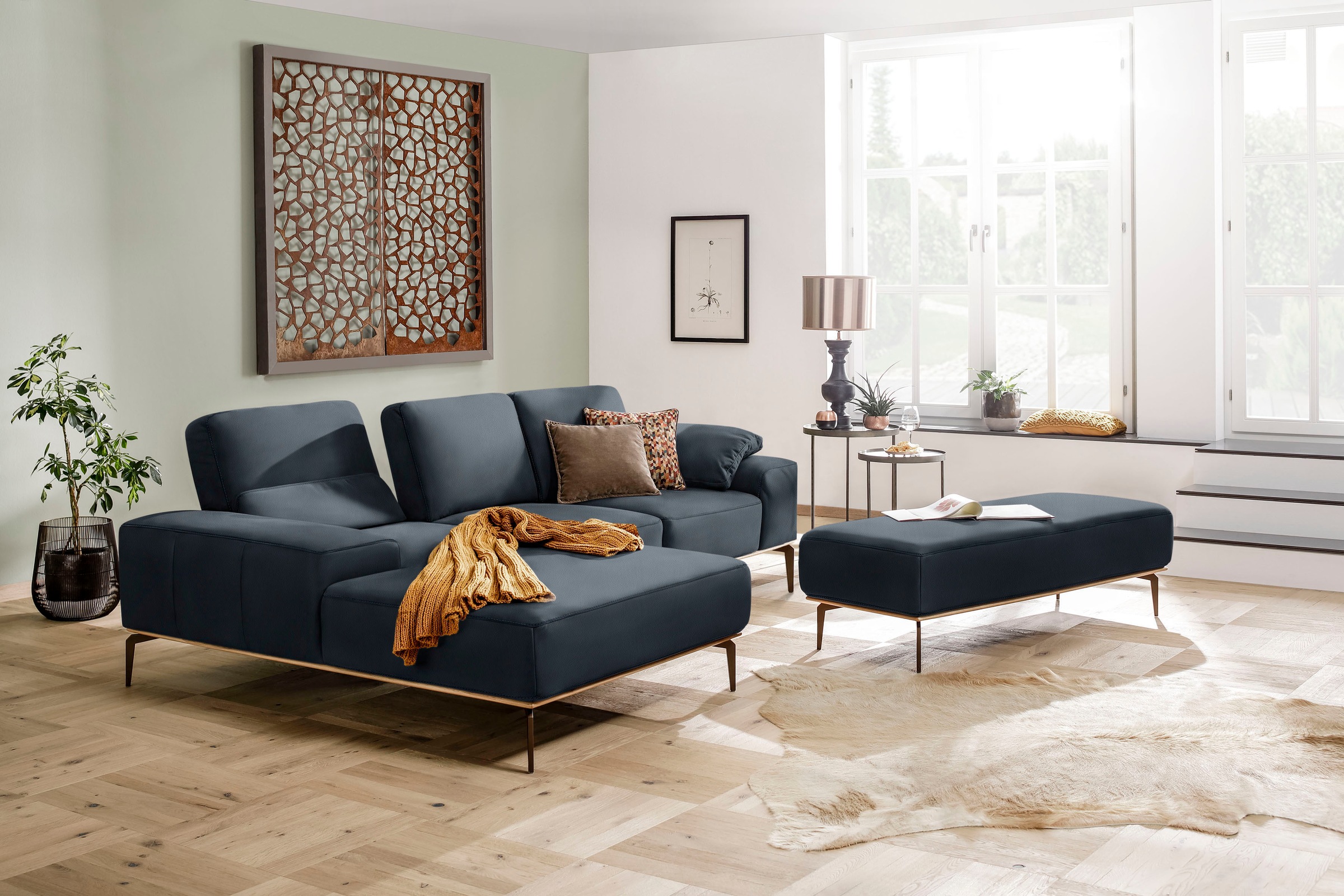 W.SCHILLIG Ecksofa »run, Designsofa mit tollem Sitzkomfort, bequem, L-Form«, mit Holzsockel, Füße in Bronze pulverbeschichtet, Breite 279 cm