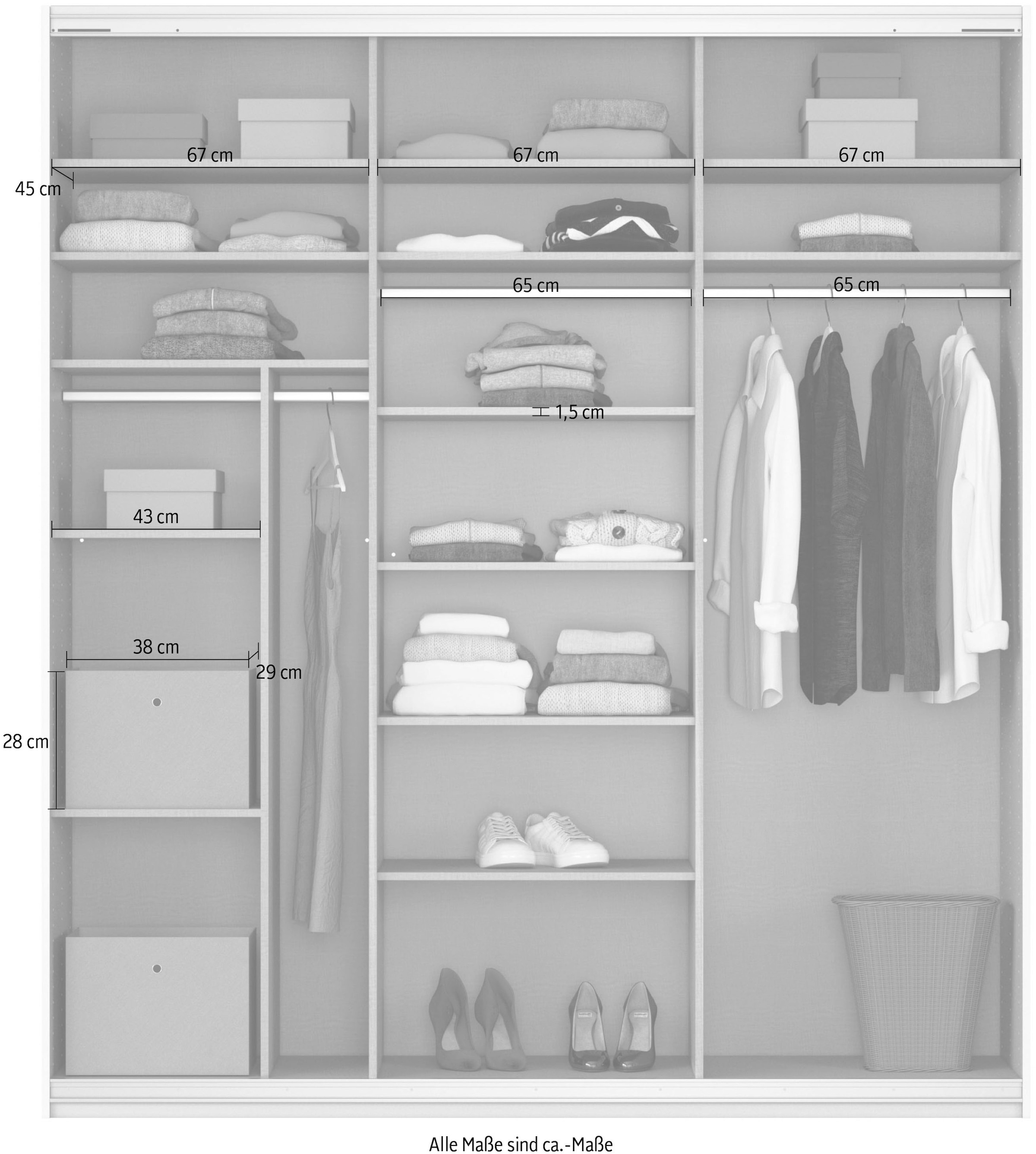 rauch Schwebetürenschrank »Kleiderschrank Schrank Garderobe CORTONA mit Passepartout«, und optionaler Beleuchtung inkl. Inneneinteilung 2 Boxen und Böden