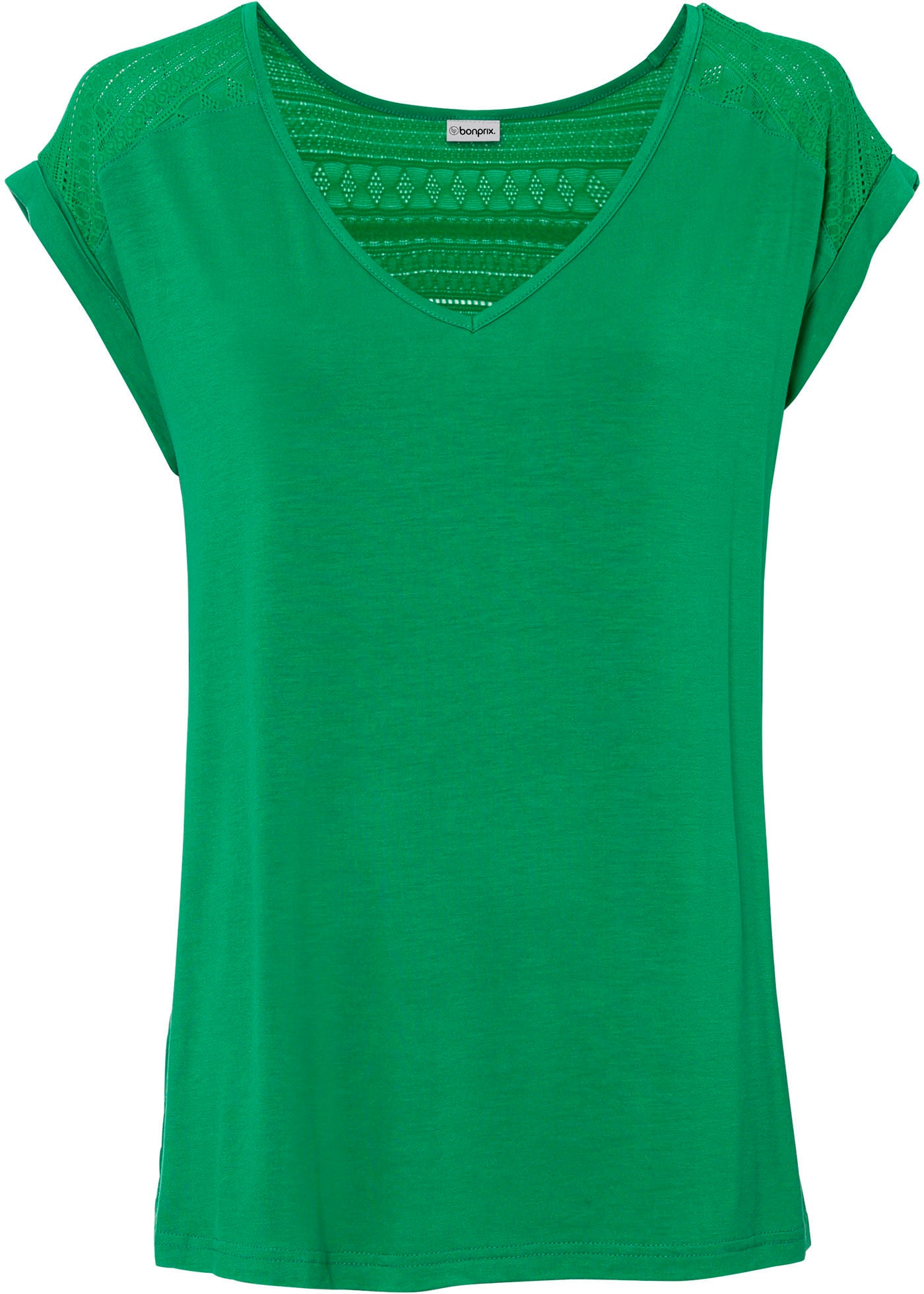 bonprix T-Shirt »Shirt aus Viskose-Mix« lockere Passform, Kurzarm, aus Viskose-Mix, mit hochwertiger Spitze