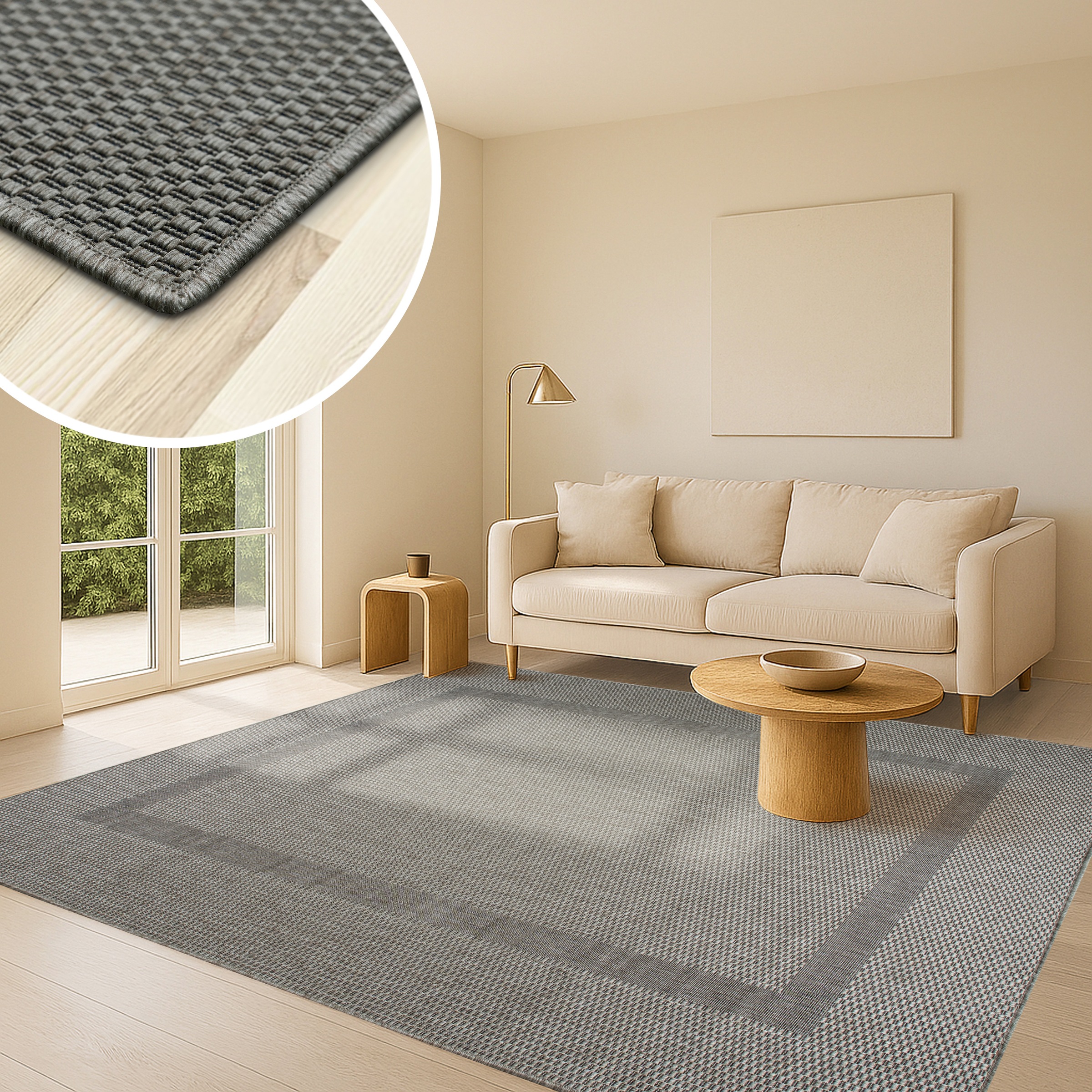 my home Teppich »Venedig Bordüre auch als Läufer erhältlich«, rechteckig, 3 mm Höhe, In- und Outdoor geeignet, Sisal-Optik, Wetterfest & UV-beständig
