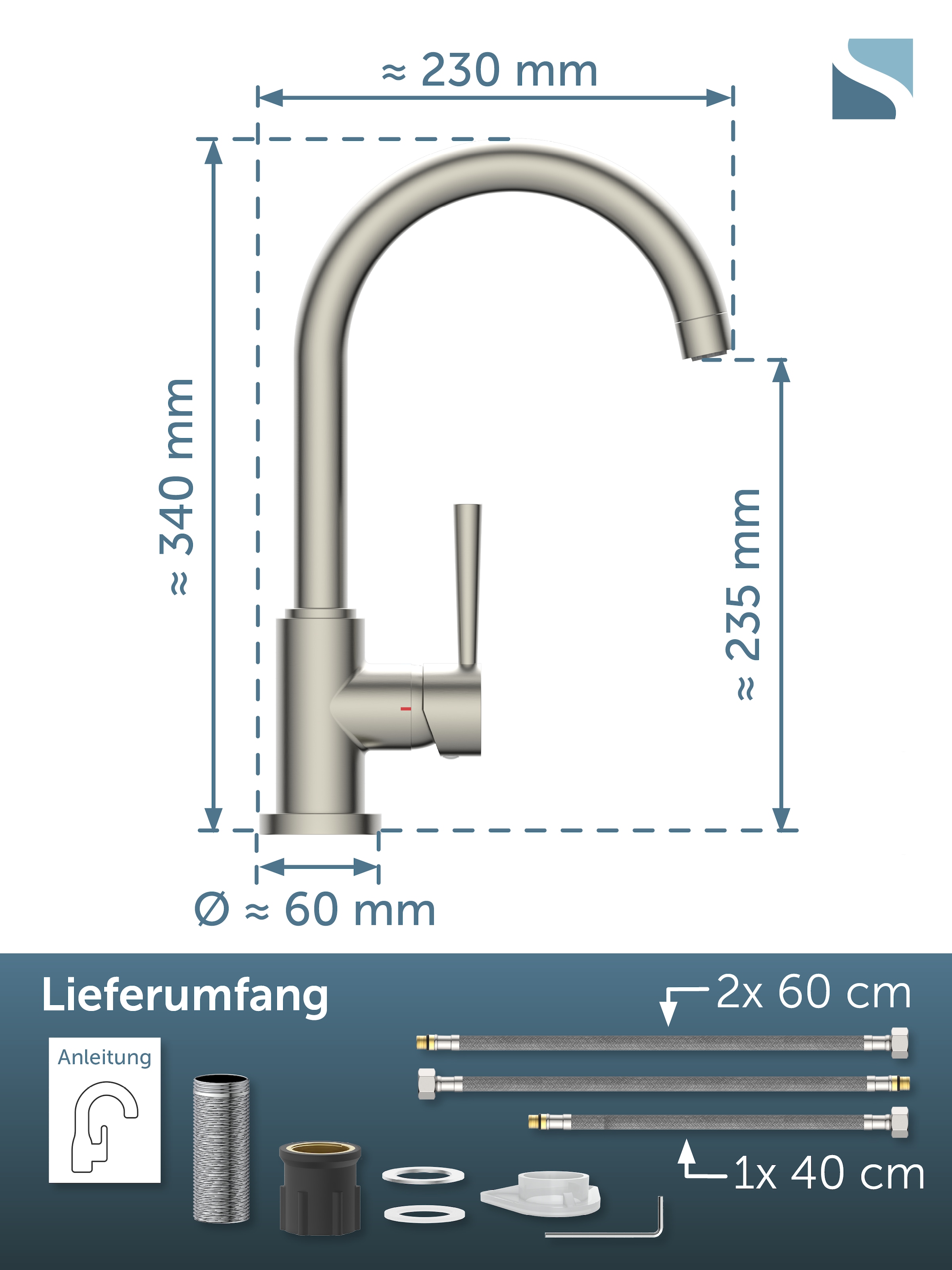 Schütte Spültischarmatur »Cornwall« Niederdruckarmatur, Dripless, 360° schwenkbar, Marken-Strahlregler