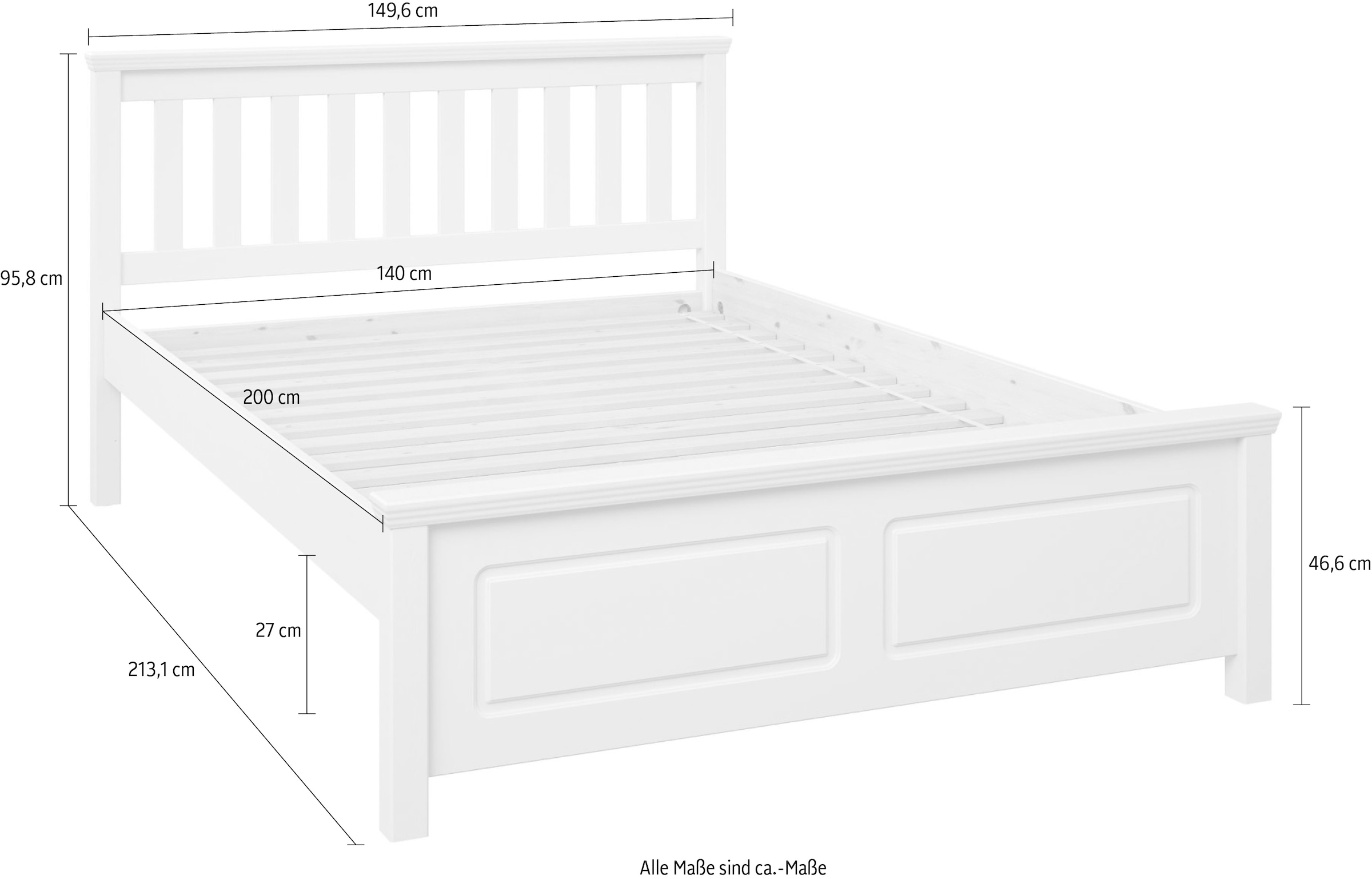 OTTO home Bett »Fredegard, skandinavischer Stil, vielseitig kombinierbar, 2 Breiten« 180er oder 140er Breite,  Sprossen am Kopfteil, mit Lattenrost, Kassettenoptik