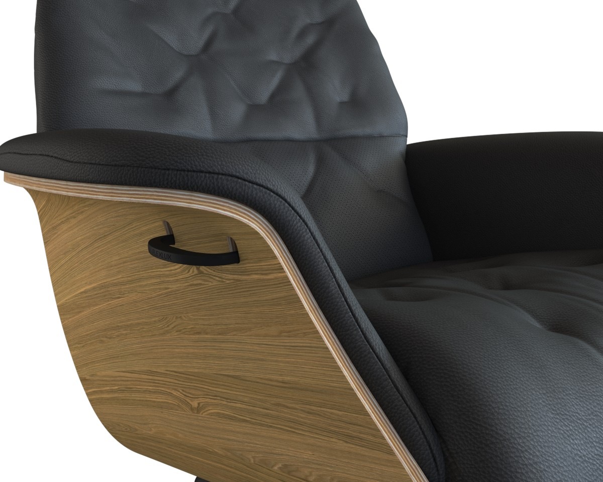 FLEXLUX Relaxsessel »Volden, Funktionsessel, Polstersessel, Armlehnen-, TV-Fernsehsessel«, Rücken- und Kopfteilverstellung, Drehbar, Fuß Schwarz Armlehne Walnuss