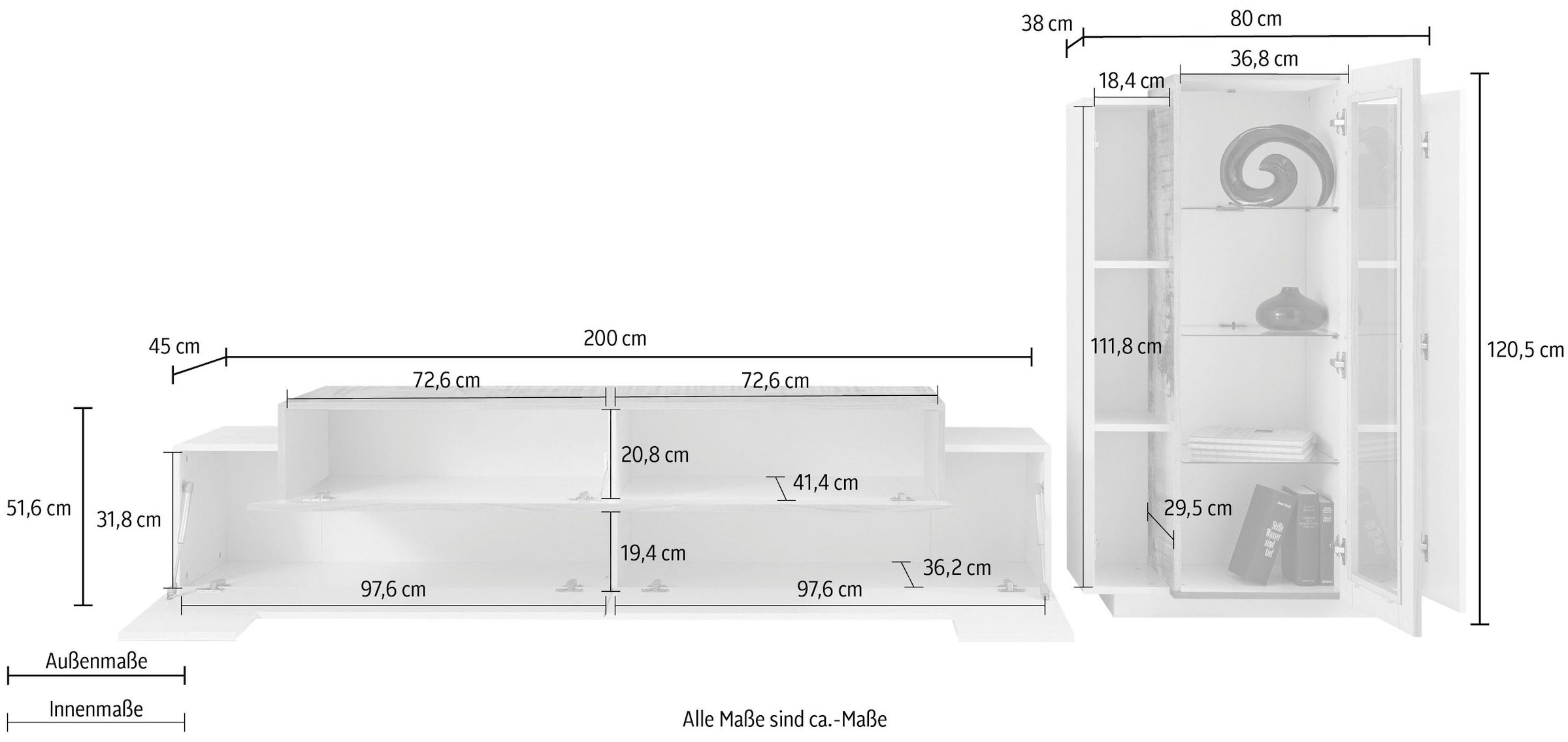 INOSIGN Wohnwand »Coro, Anbauwand, Medienwand« Set, 2 Stk. tlg.