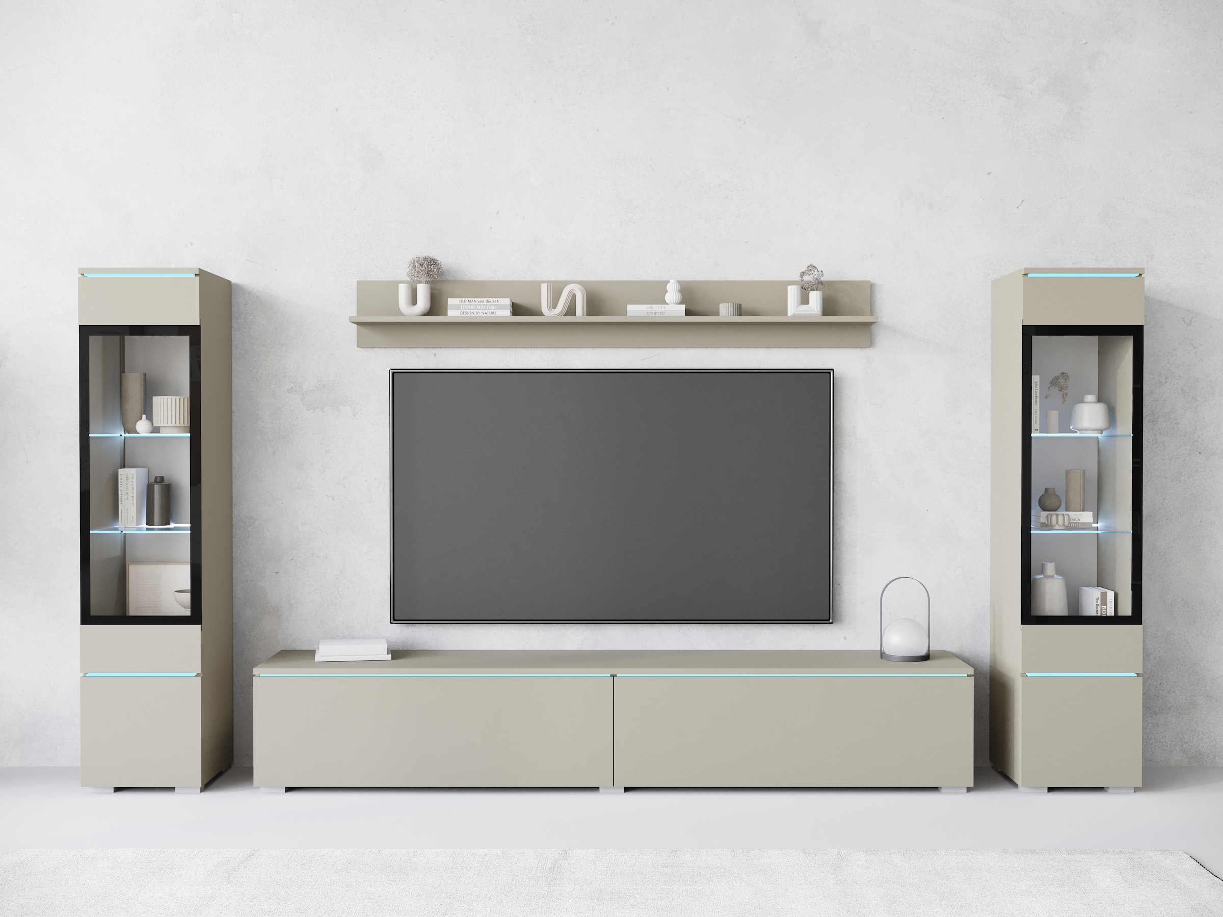 INOSIGN Wohnwand »VERA II, Vitrinen Türanschlag wechselbar«, (Komplett-Set, 4 St.), Vitrine mit Verglasung, stehend und hängend, inklusive Beleuchtung
