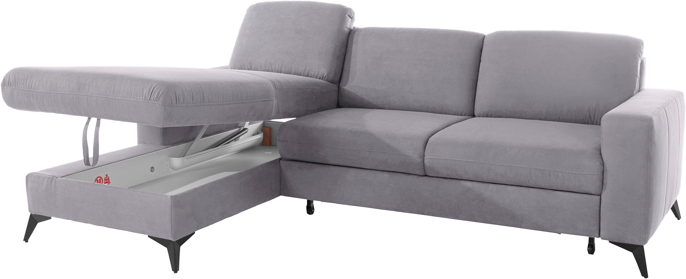 Places of Style Ecksofa »Lolland L-Form«, Wahlweise mit Bettfunktion und Bettkasten, Federkern