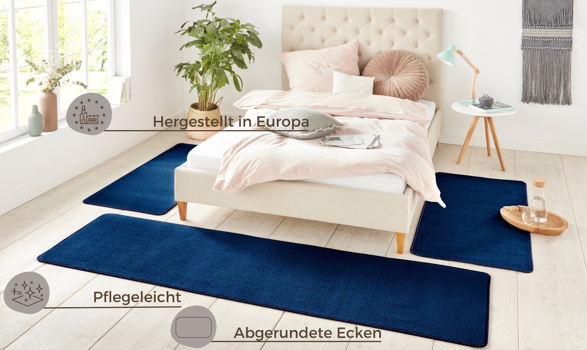 HANSE Home Bettumrandung »Shashi«, (3 tlg.), Kurzflor, Unifarben, Teppich, Bettläufer, Bettvorleger, Teppichläufer