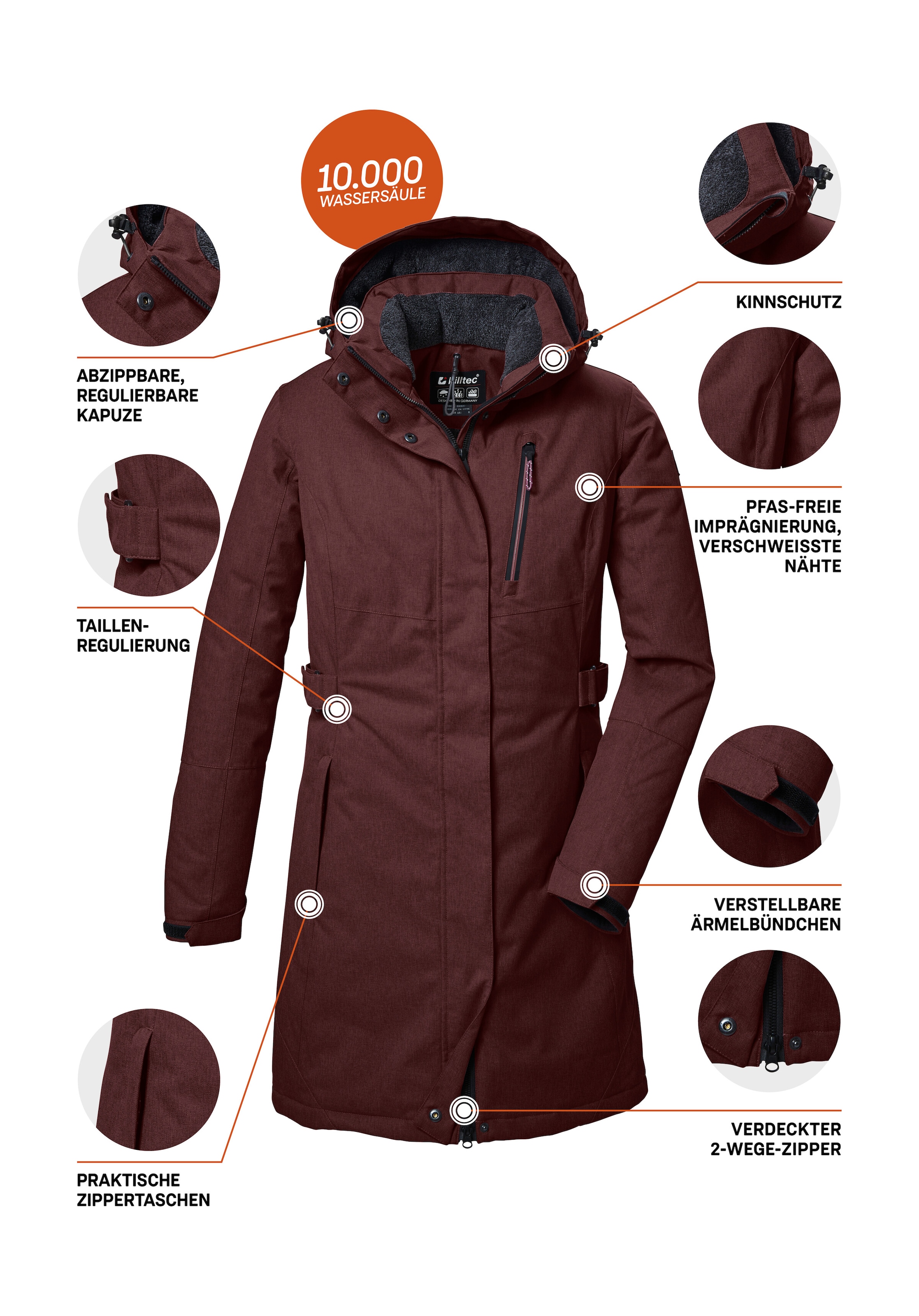 Killtec Parka »KOW 303 WMN PRK«, Wasserdichter, atmungsaktiver Damenparka mit abnehmbarer Kapuze