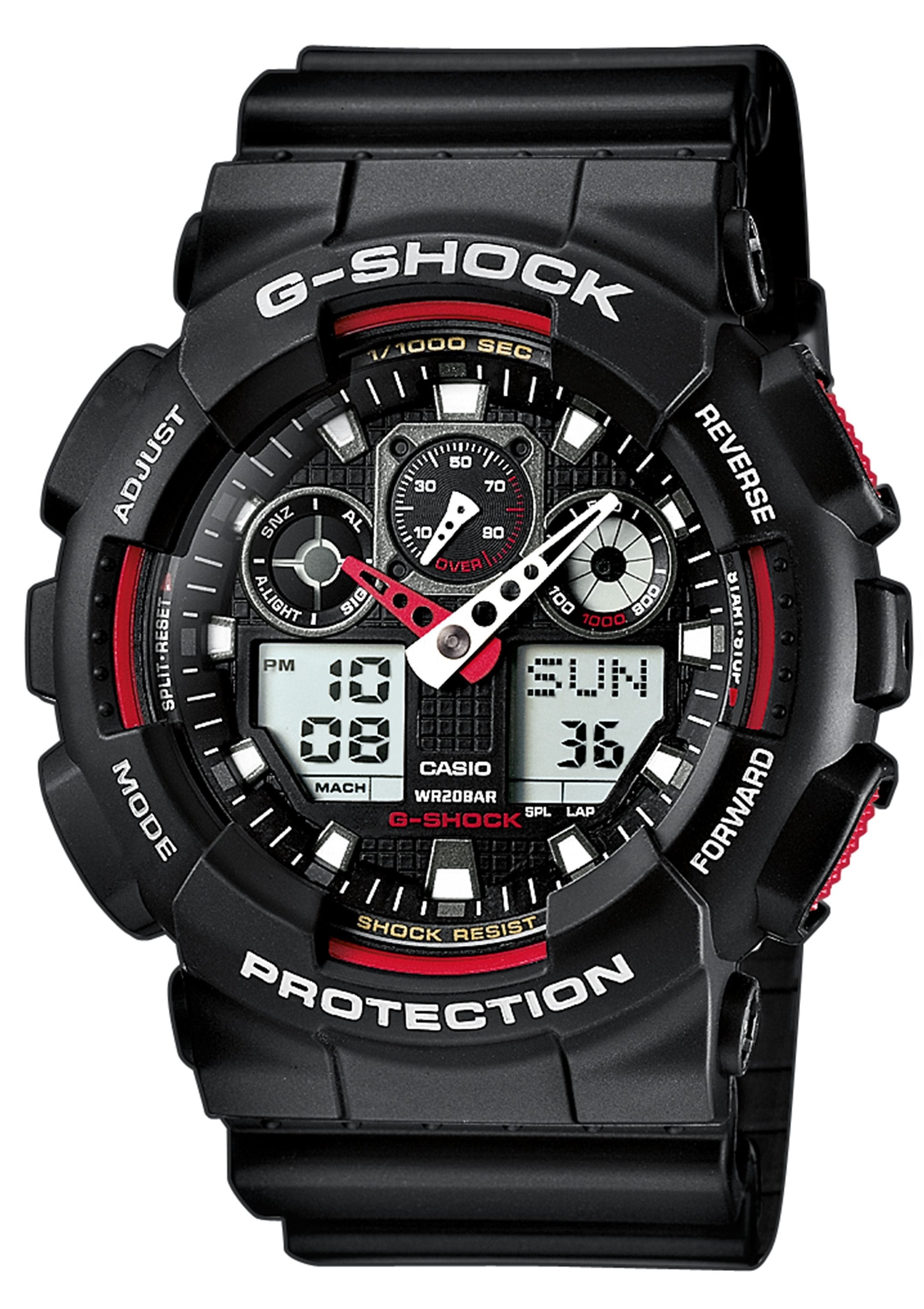 CASIO G-SHOCK Chronograph »GA-100-1A4ER«, Quarzuhr, Armbanduhr, Herrenuhr, digital, bis 20 bar wasserdicht