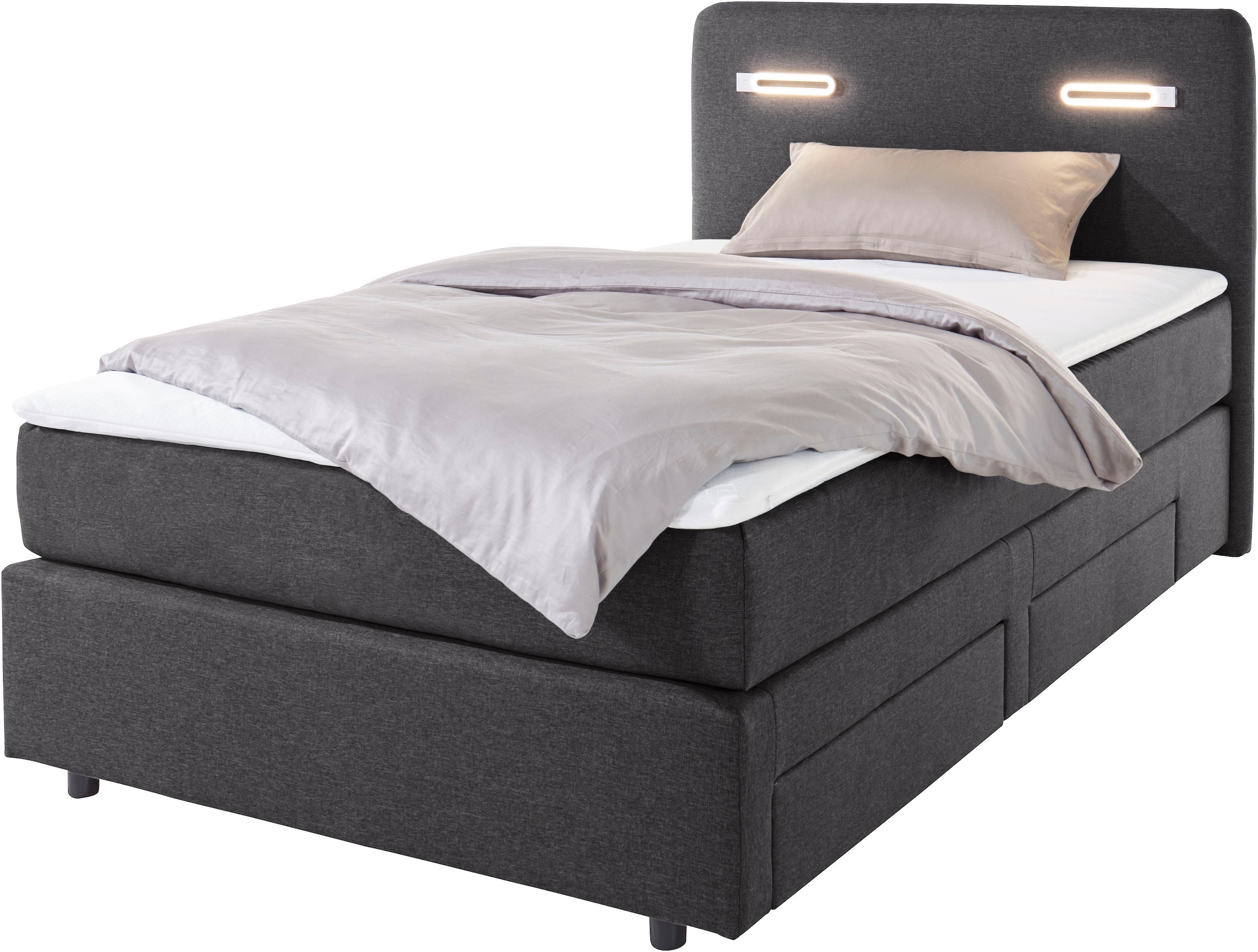 Home affaire Boxbett »Luan« Schubkästen, LED-Beleuchtung und Topper, in Breite 120 cm und 180 cm