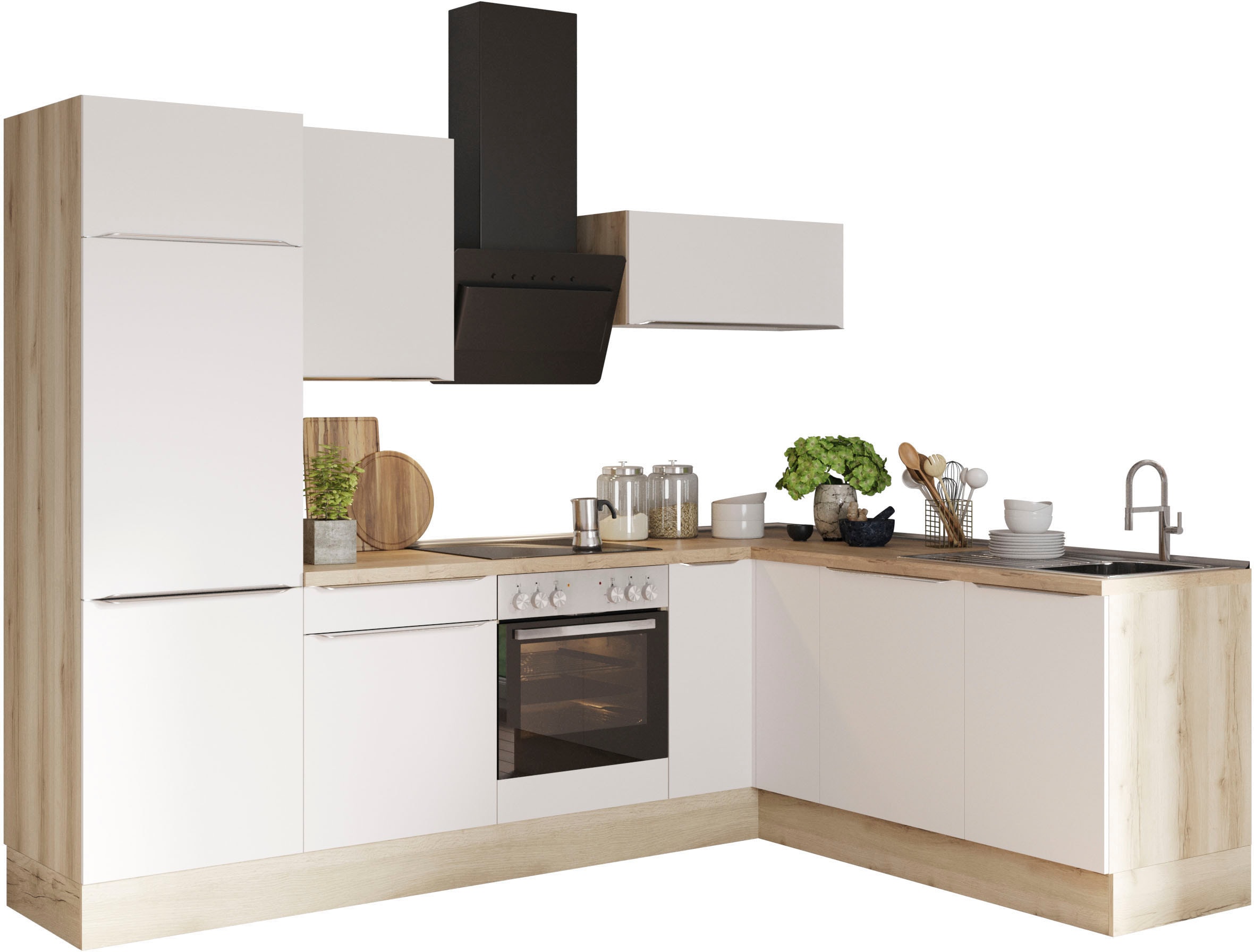 KOCHSTATION Winkelküche »KS-Aken« wahlweise mit E-Geräten und Stellvariante Spüle links oder rechts