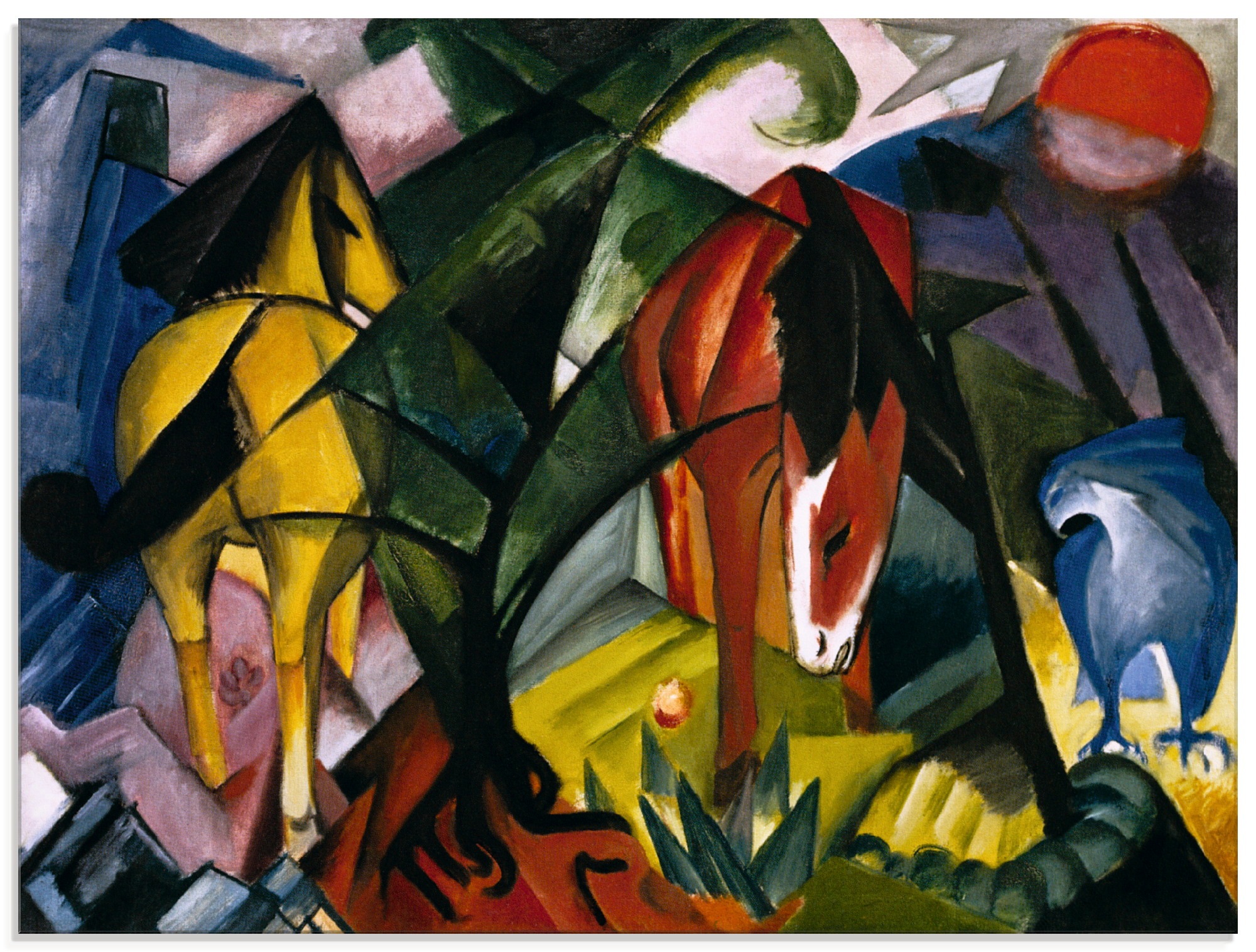 Artland Glasbild »Pferde und Adler. 1912«, Haustiere, (1 St.)